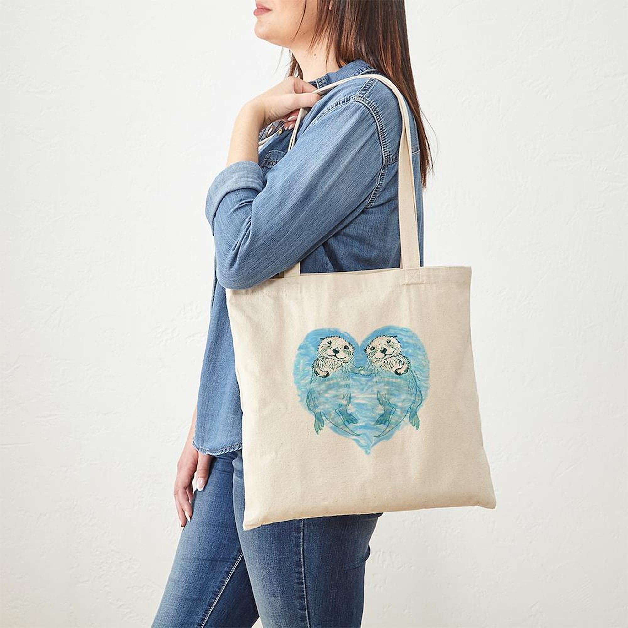 Sea Otters Holding Hands Canvas Tote Bag - Eco-Friendly Reusable Shopping Bag for Groceries, Beach & Daily Use | Cute Marine Animal Design