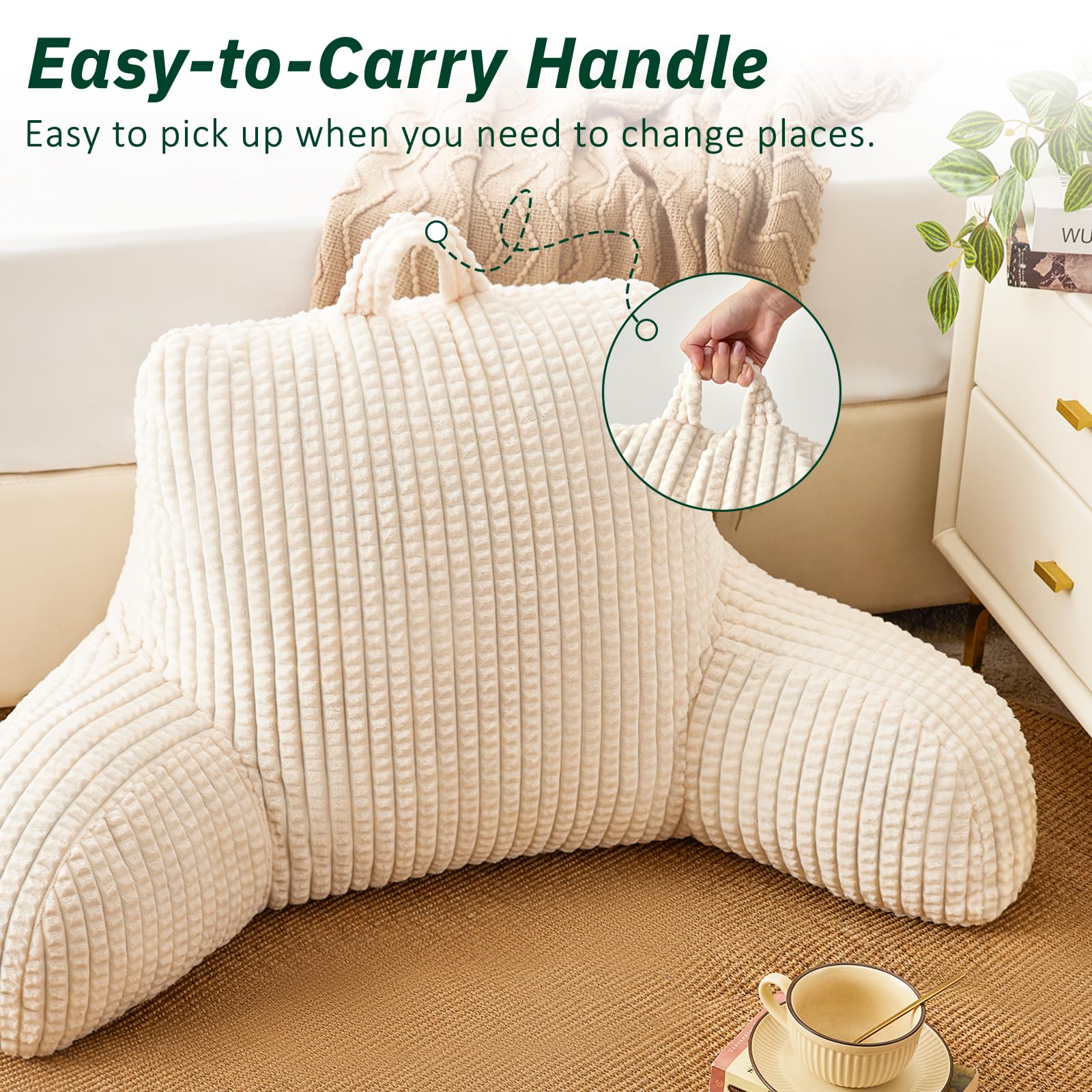 Love's Cabin Memory Foam Reading Pillow with Arms & Pockets - Back Support Pillow for Bed, Couch & Chair - Perfect for Reading, Watching TV & Relaxing - Beige
