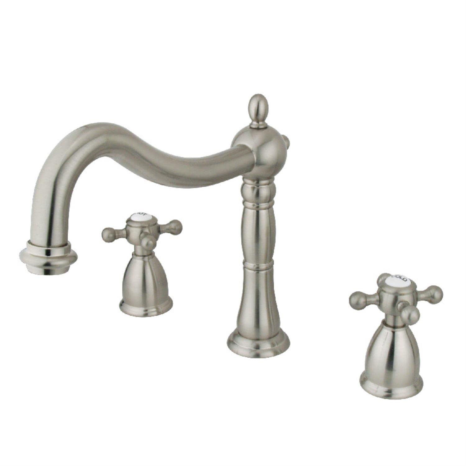 Kingston Brass KS1348BX Heritage Roman Tub Filler with Metal Cross Handle in Brushed Nickel - Perfect for Luxury Bathroom Renovations & Spa-Like Soaking Experience
