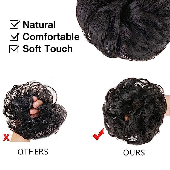 VIEWS 2-Pack Messy Bun Hair Scrunchies for Women - Curly Wavy Hair Extensions & Updo Bun Maker - Perfect for Gym, Work & Everyday Hairstyles