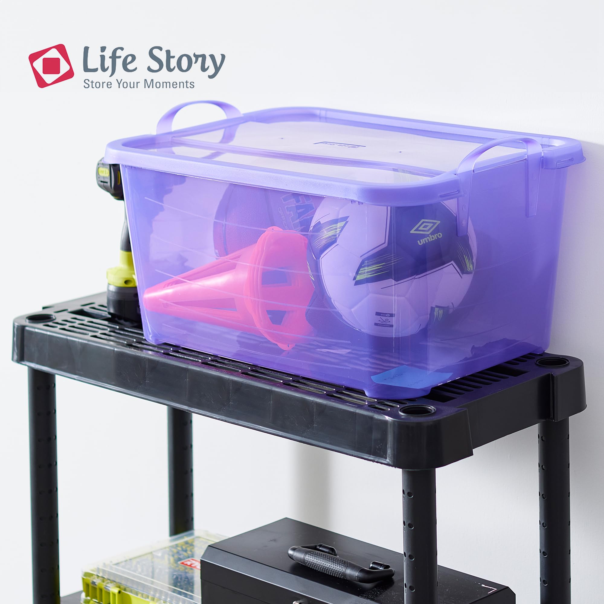 12-Pack Stackable Plastic Storage Bins with Handles & Secure Snap Lids - 55 Quart Capacity, Purple - Perfect for Home Organization, Closet Storage & Toy Containers