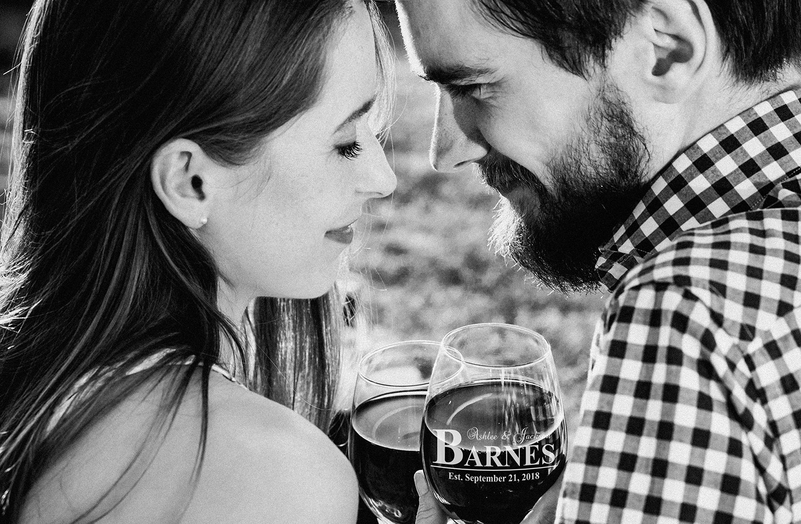 Personalized Wedding Wine Glass - 21oz Stemless Couple's Anniversary Gift with Laser Engraving | Romantic Wedding Shower Present for Bride & Groom | Perfect for Anniversaries, Valentine's Day & Romantic Dinners