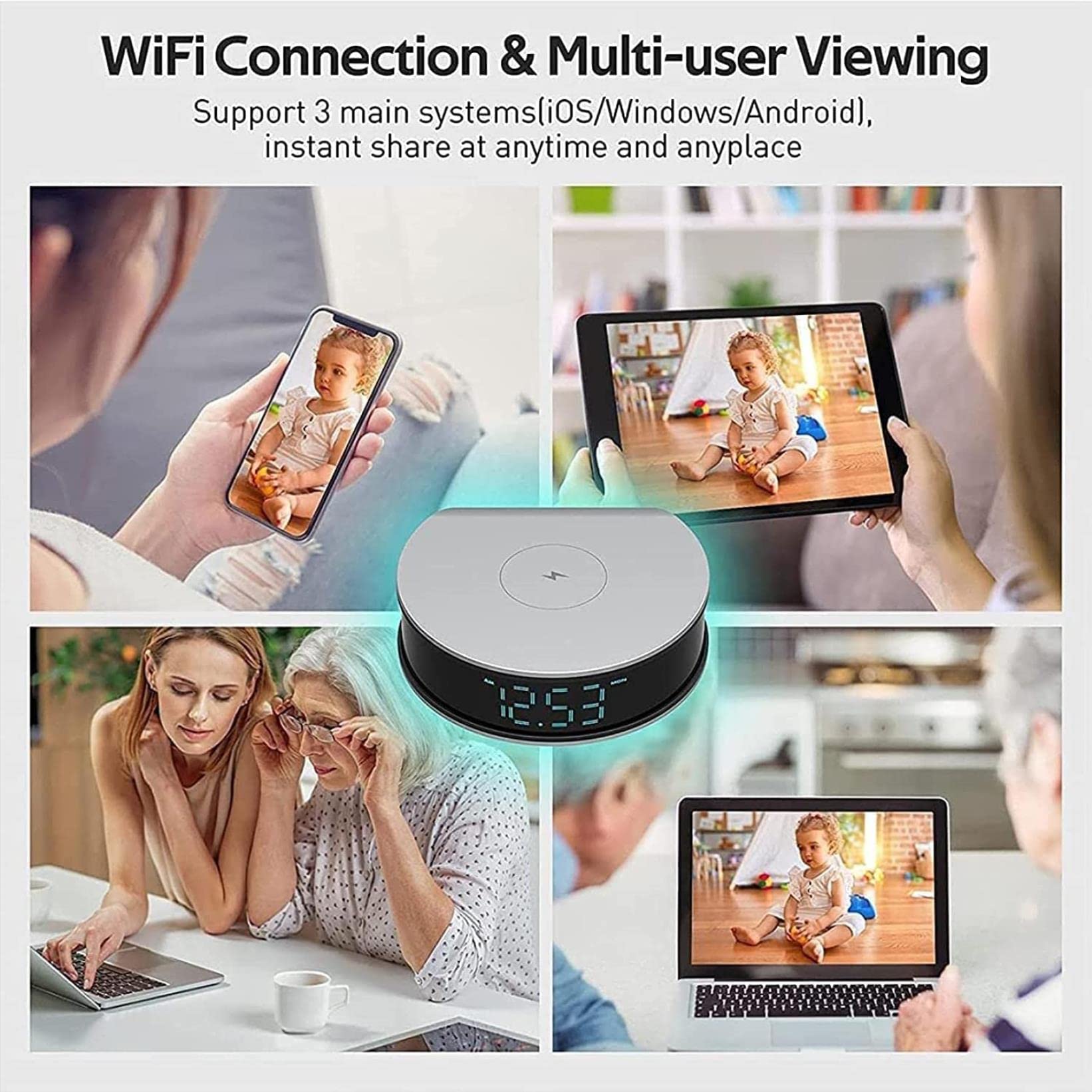 GZYHDC WiFi Spy Camera Clock - 1080P HD Smart Home Security Camera with Two-Way Audio, Night Vision & Wireless Charging Station | 32GB Storage | Indoor/Outdoor Hidden Surveillance for Home, Office, Baby Monitor & Pet Watching