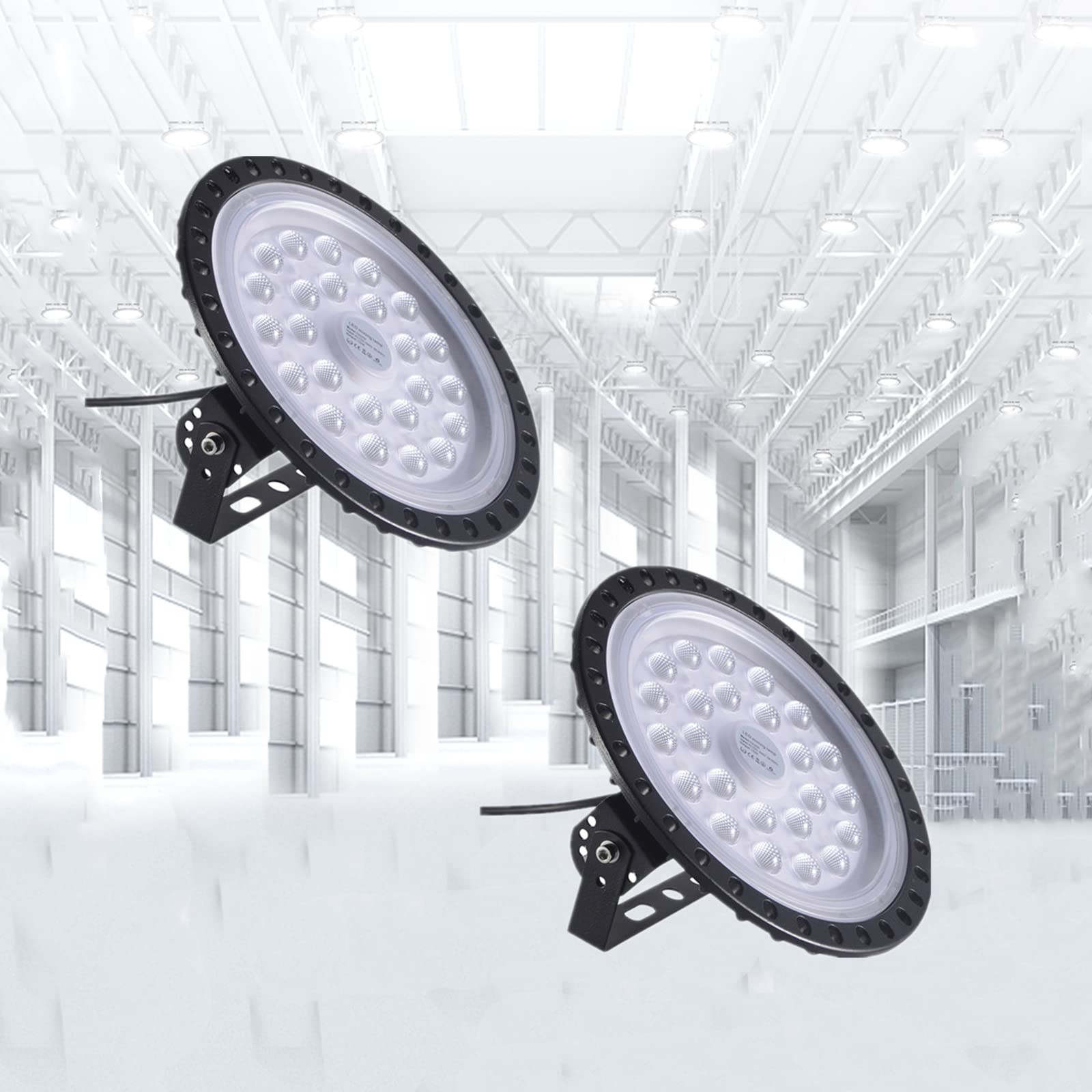 100W LED High Bay Light 10000lm - 6000K Daylight White Commercial & Industrial Lighting - IP54 Waterproof for Warehouses, Factories, Workshops & Retail Stores - Energy Saving LED Shop Lights for Indoor High Ceiling Spaces