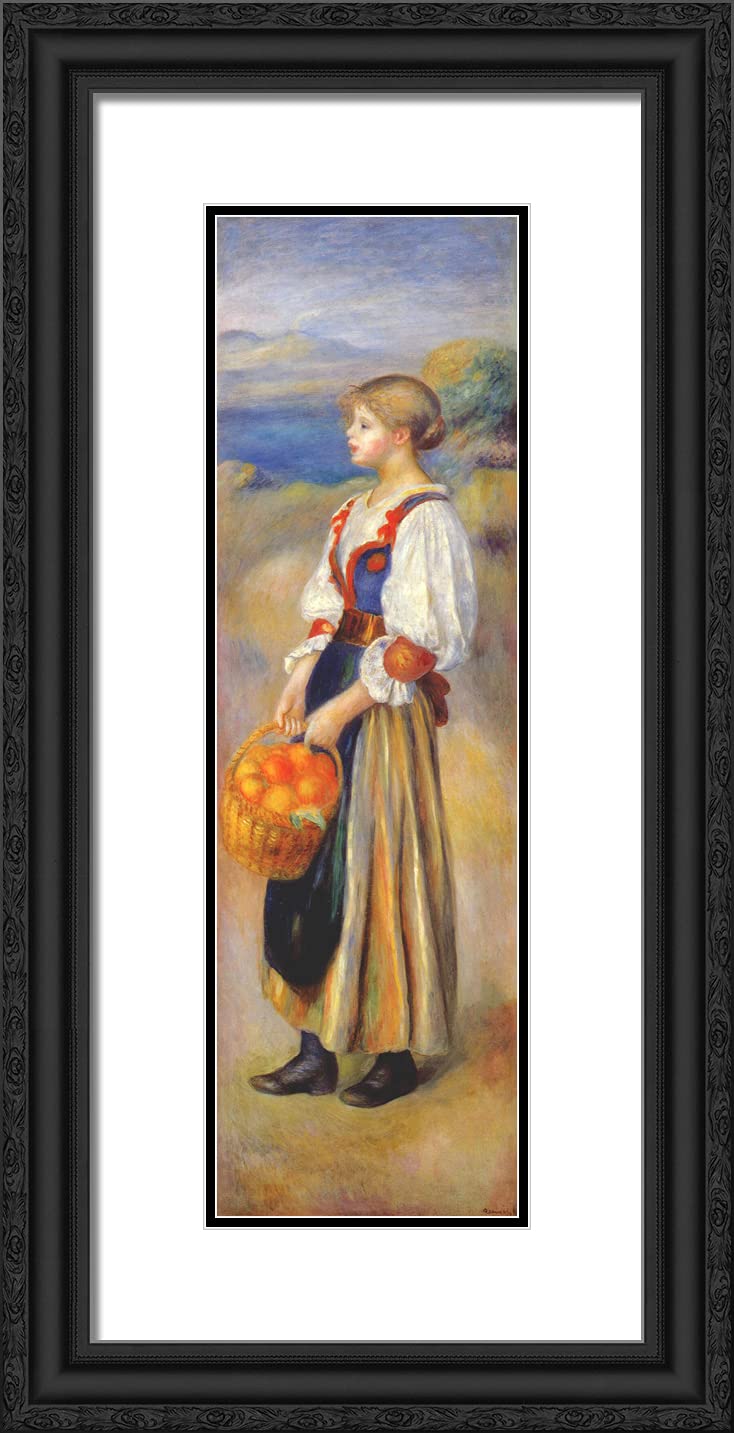 Pierre-Auguste Renoir 'Girl With a Basket of Oranges' 13x24 Inch Black Ornate Framed Art Print with Double Matting - Classic Oil Painting Reproduction for Living Room, Bedroom & Office Decor