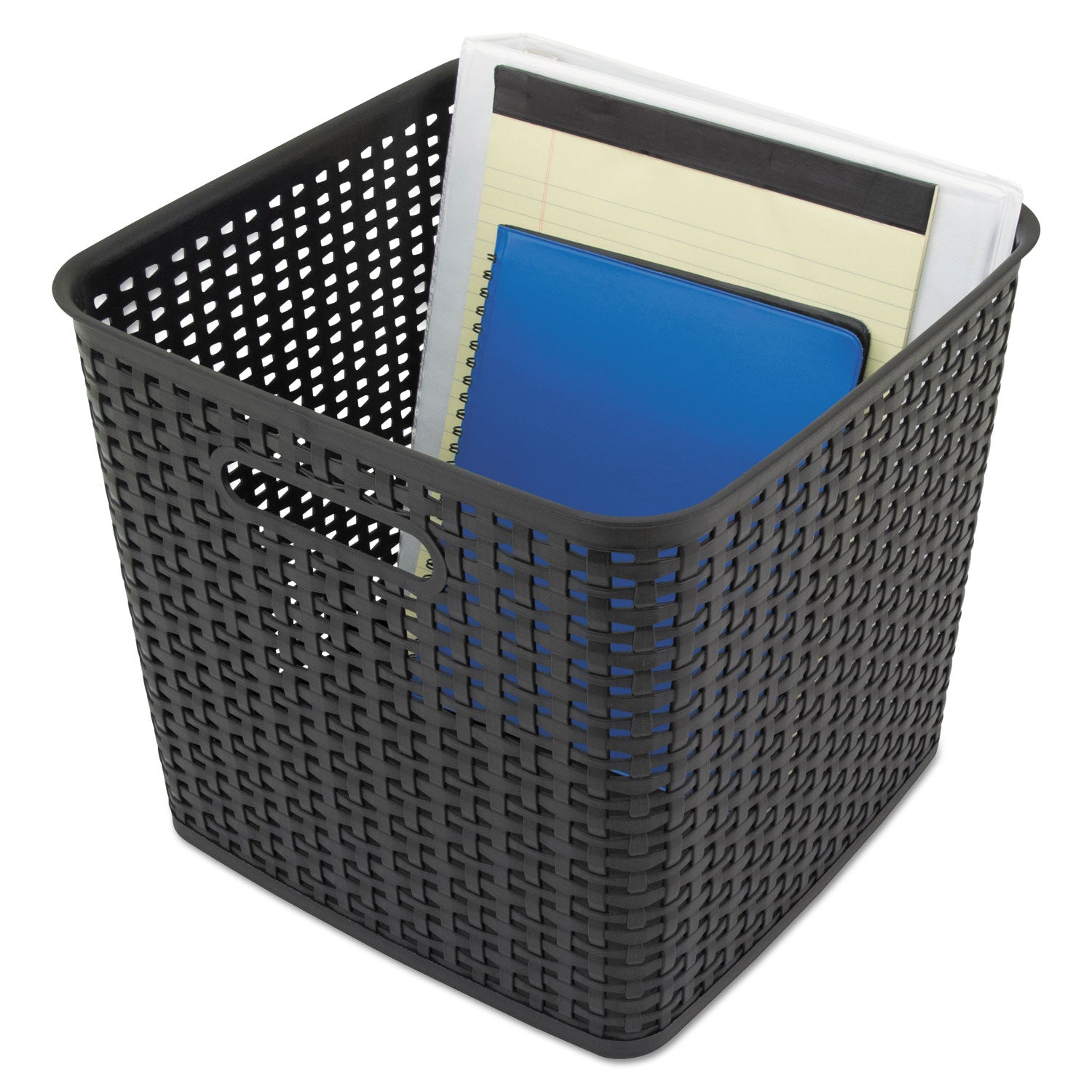 Advantus Extra Large Plastic Weave Storage Bin - 12.5 x 12.5 x 11.13 Inches, Black (2-Pack) - Perfect for Home Organization, Closet Storage & Office Supplies