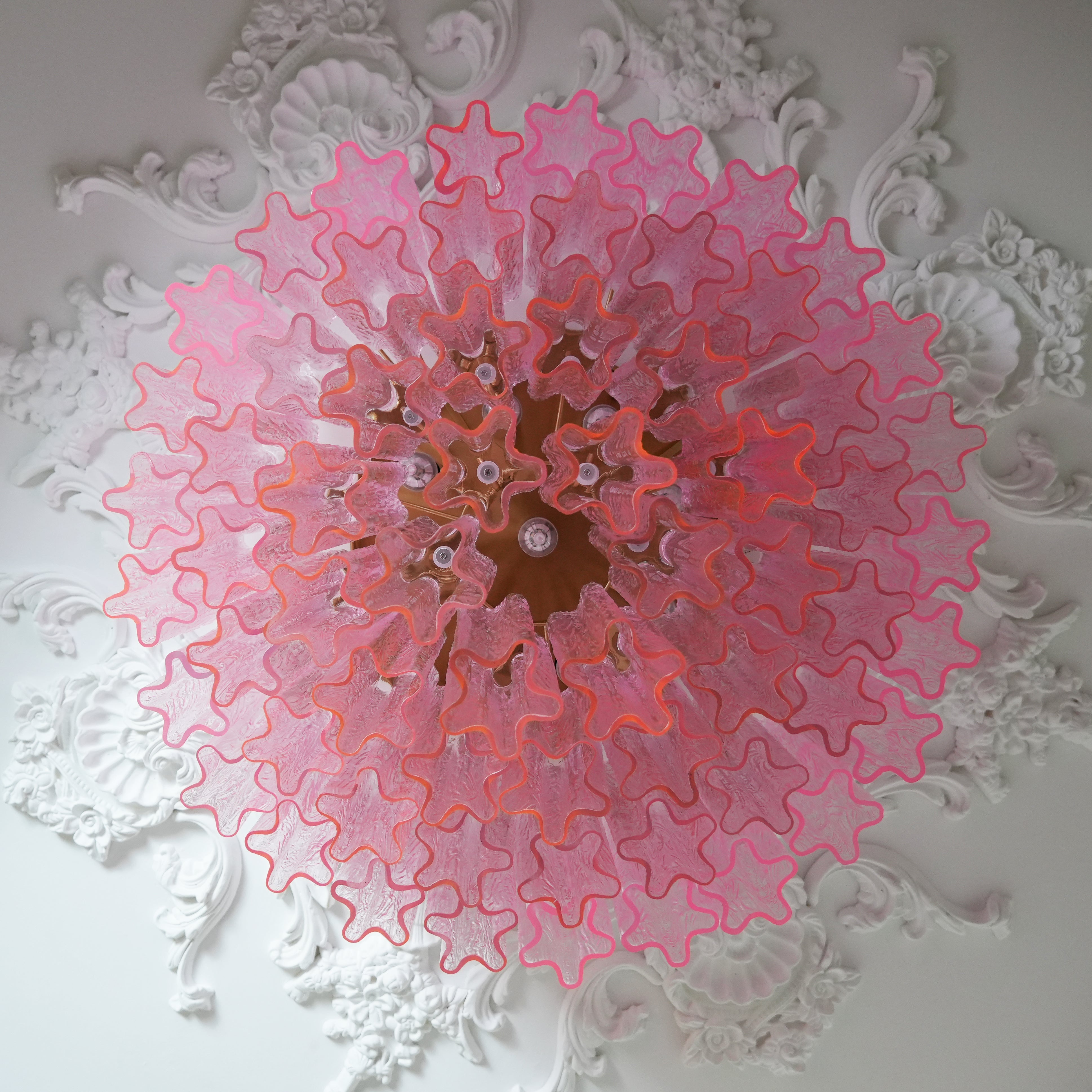 Murano Pink Glass Ceiling Light Fixture - Handcrafted Italian Glass Pendant Chandelier for Dining Room, Bedroom & Living Room Decor