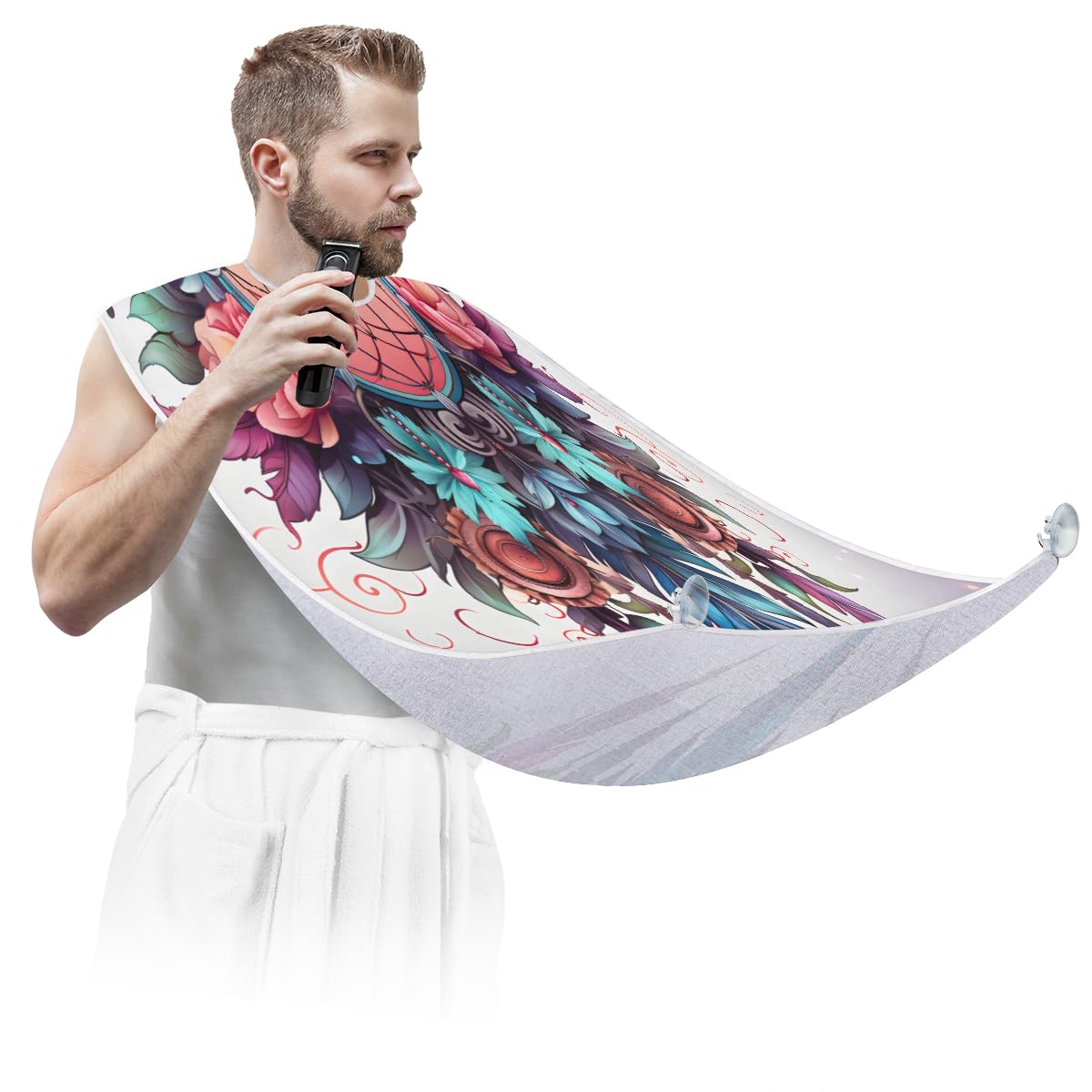 **Dream Catcher Beard Shaving Bib for Men & Women – Waterproof Hair Dye Apron, Makeup Cape, Barber Accessories – Sink Hair Catcher for Trimming, Lineup & Styling (Great Gift for Barbers & Stylists)**    **Perfect for:** Home grooming, salon use, beard trimming, hair dyeing, makeup application, and barbering. Protects clothes and sinks from hair, dye, and shaving cream.