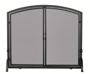GrillTown Single Panel Black Wrought Iron Screen with Doors - Large Decorative Room Divider for Living Room, Bedroom, or Patio