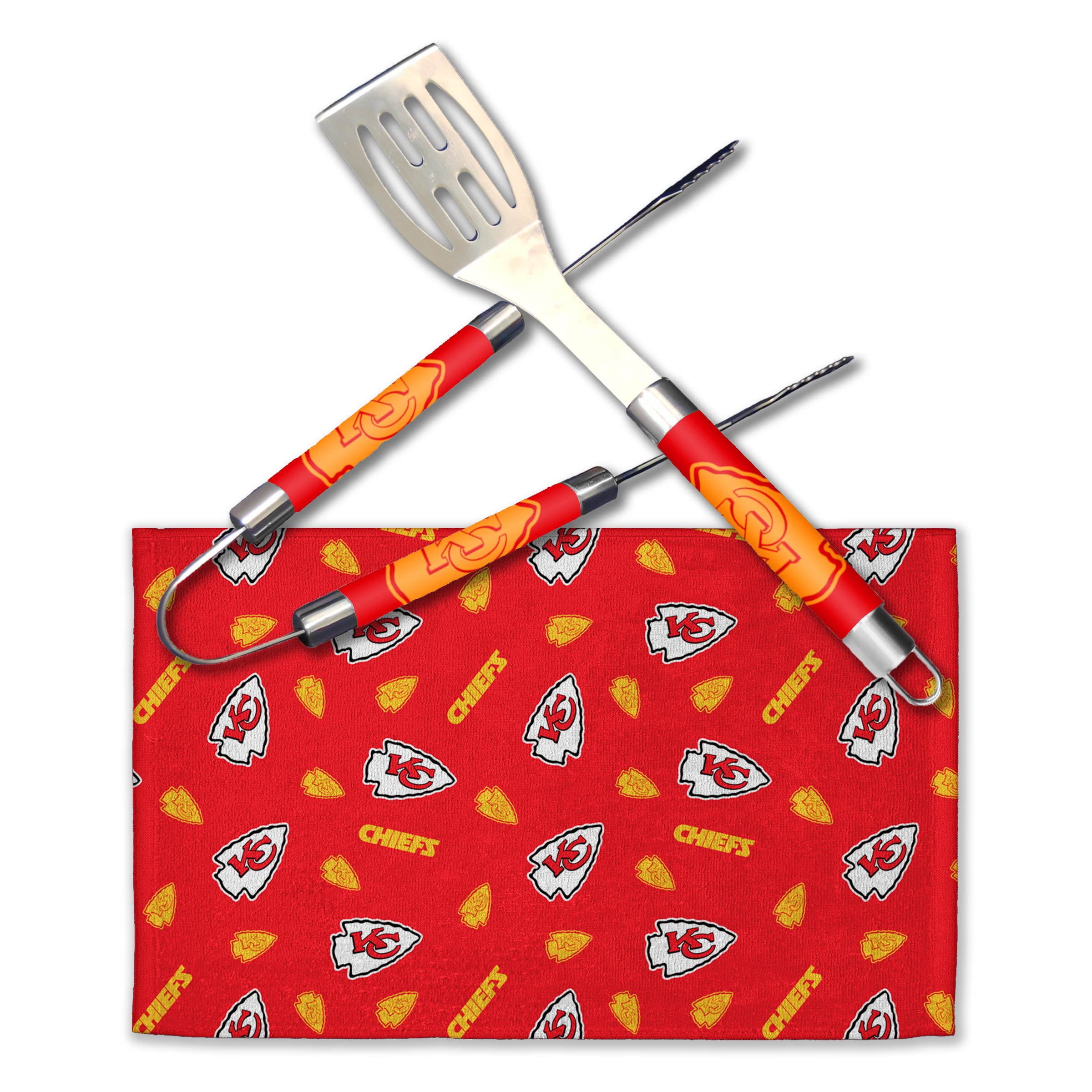 NFL Team Color BBQ Grill Set - 3 Piece with Spatula, Tongs & Logo Towel for Outdoor Cooking, Tailgating & Game Day Parties