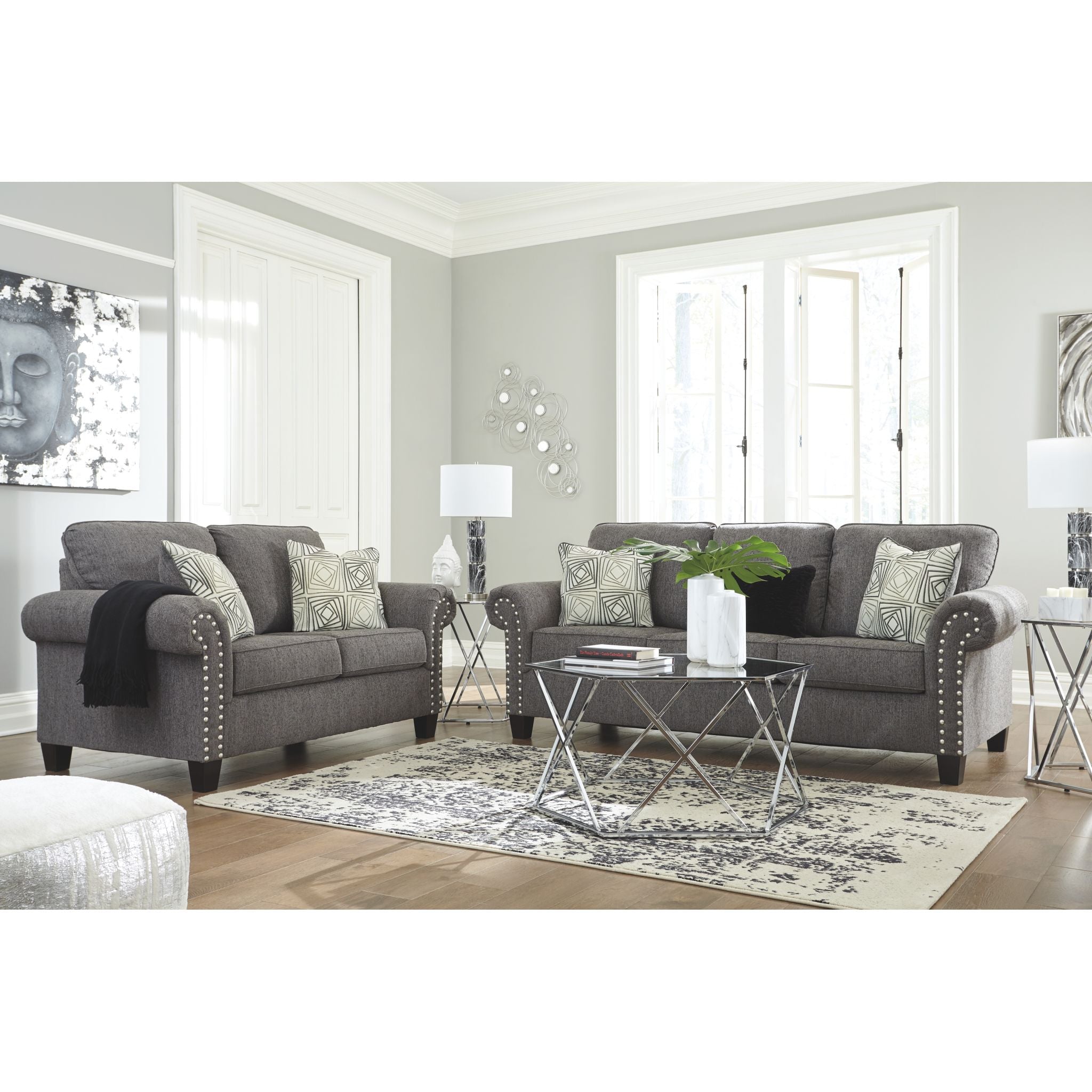 Agleno Loveseat Sofa - Modern Charcoal Gray Fabric 2-Seater Couch for Living Room, Apartment, and Small Spaces