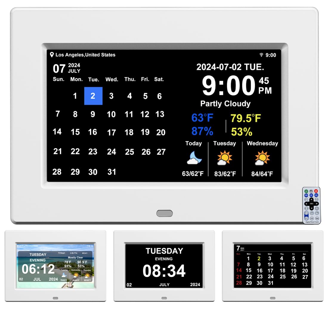 7 Inch Digital Weather Clock with Temperature & Humidity Display - Alarm Clock with Indoor/Outdoor Sensor (White) - Perfect for Home, Office, and Bedroom Use