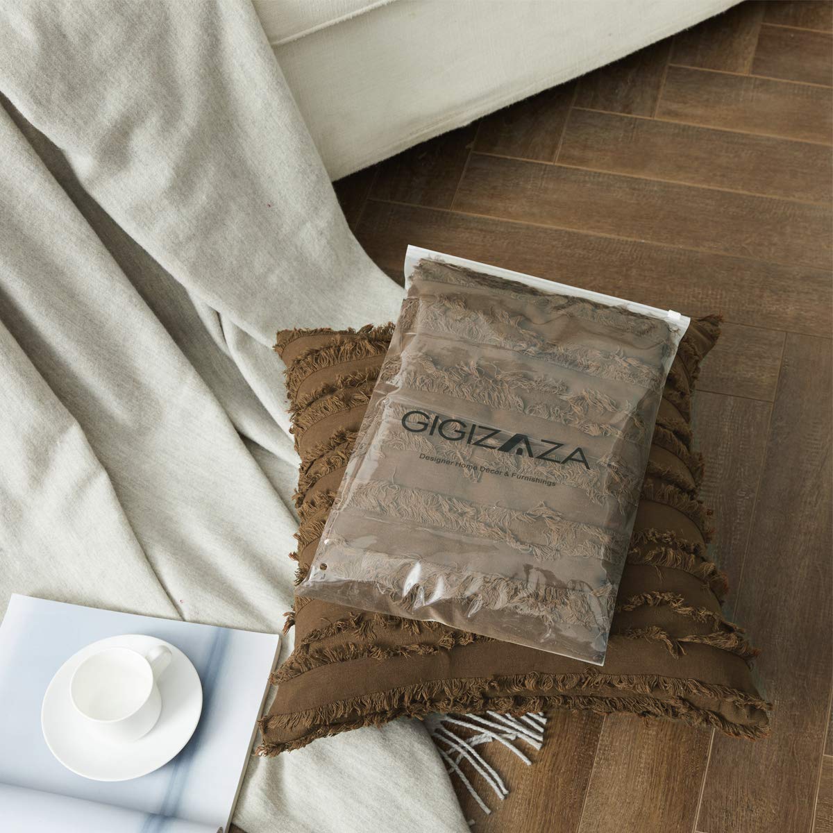GIGIZAZA 26x26 Decorative Throw Pillow Covers - Chocolate Brown Square Cotton Couch Cushion Covers for Sofa, Boho Home Decor | Perfect for Living Room, Bedroom & Outdoor Furniture Accents