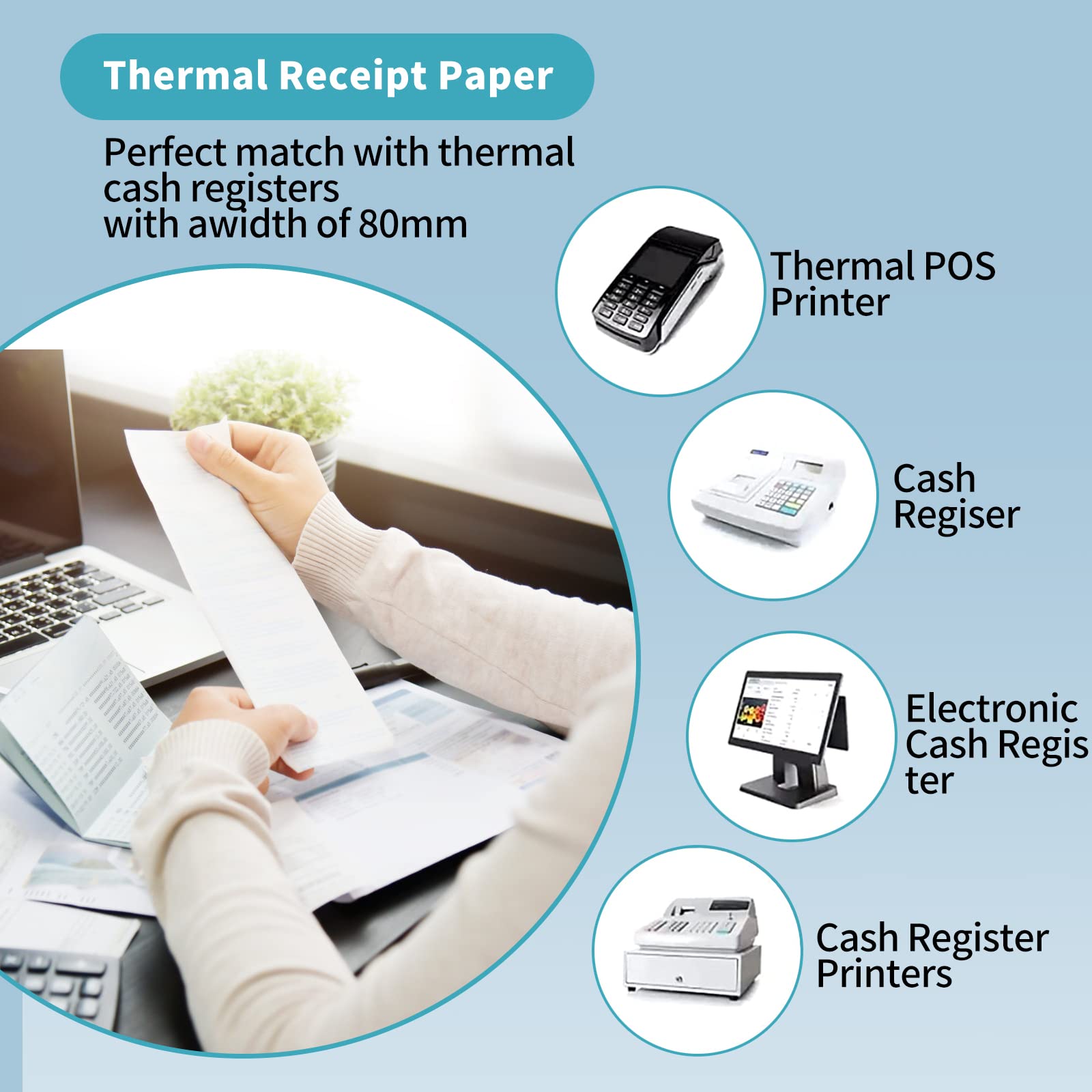 MFLABEL 50 Rolls Thermal Receipt Paper Rolls 3-1/8