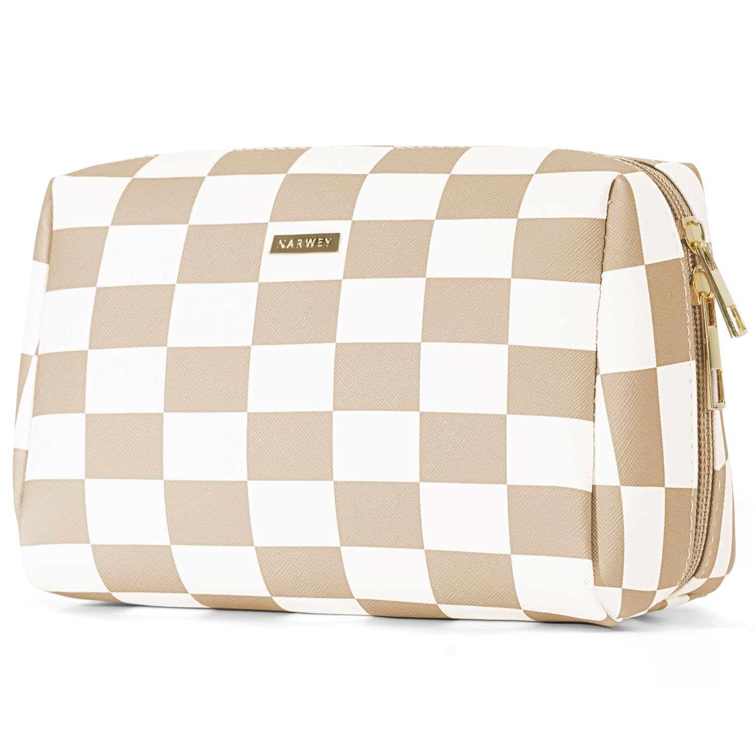 PU Leather Checkered Makeup Bag for Women - Travel Cosmetic Organizer with Pockets | Perfect for Daily Use & Travel Essentials