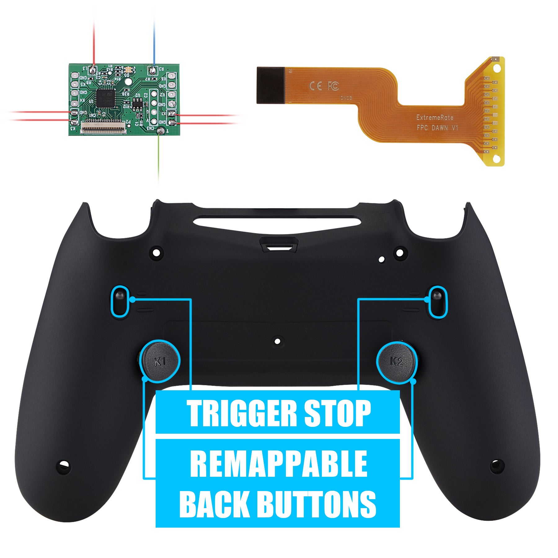 eXtremeRate Dawn 2.0 FlashShot Trigger Stop Remap Kit for PS4 Controller JDM 040/050/055 - Black | Enhanced Gaming Performance for FPS & Competitive Play