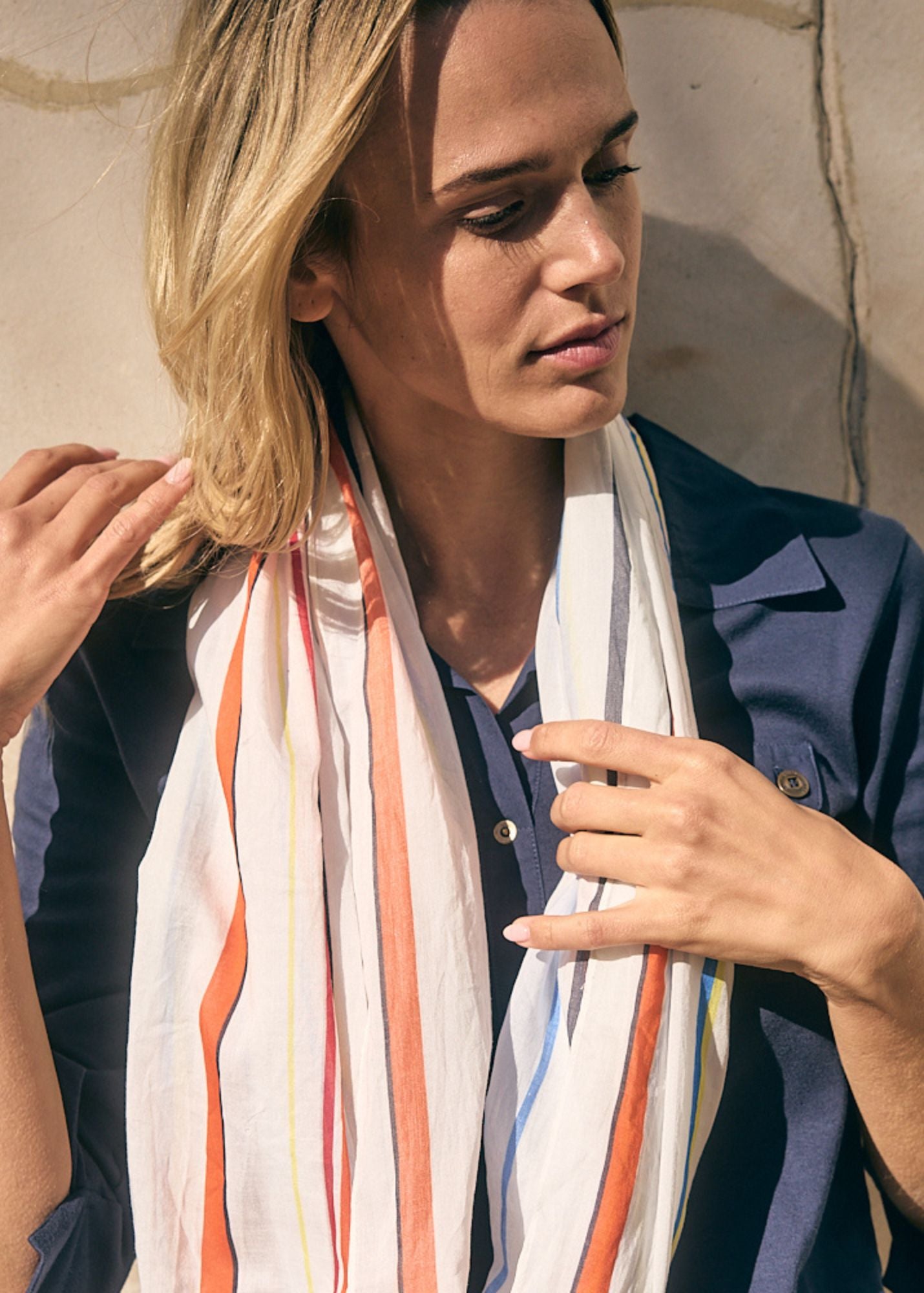 TRANSAT SCARF - Long Cotton Scarf with Ray Graphic Print | Lightweight Fashion Accessory for Women | Perfect for Travel, Beach Cover-up & Boho Outfits
