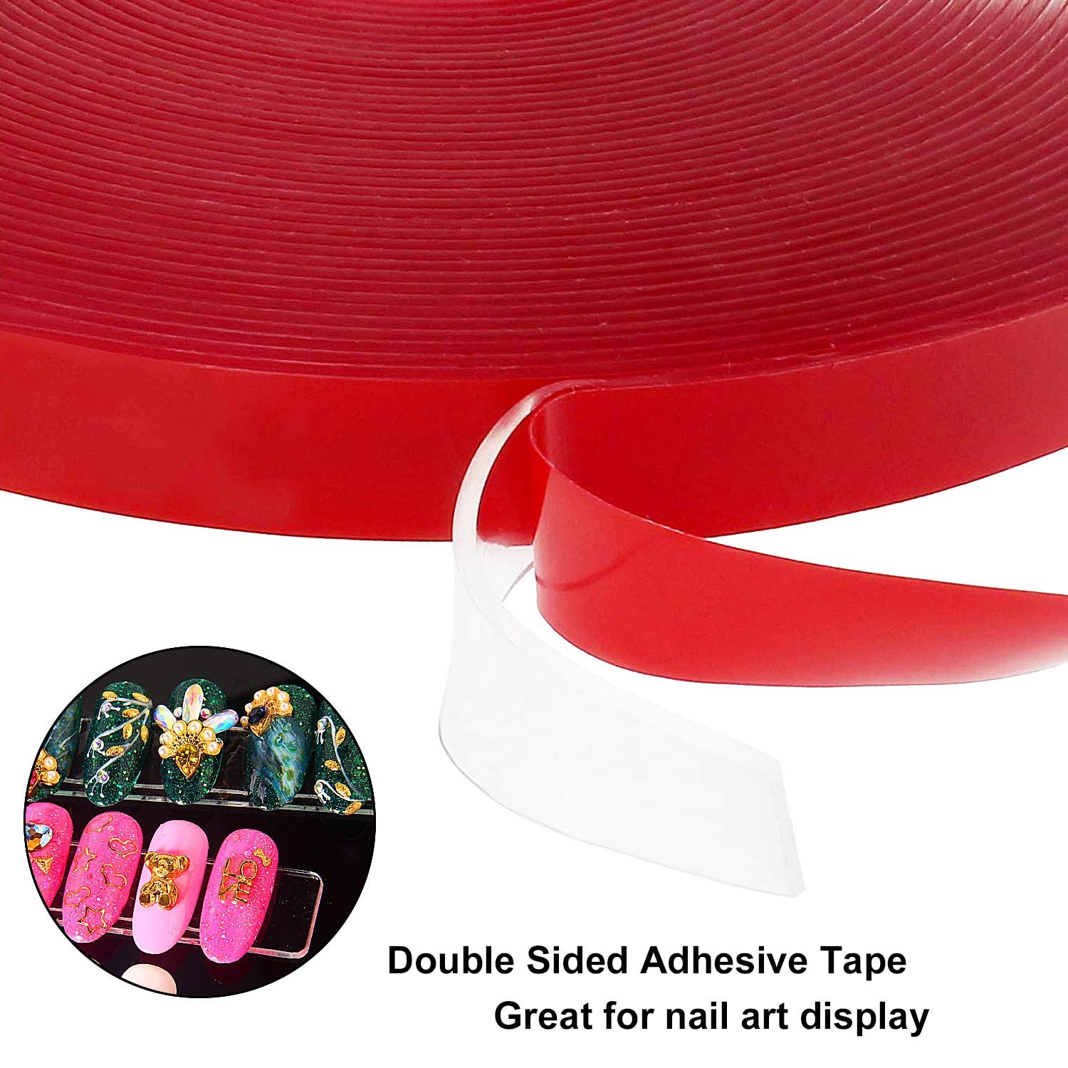 Gleevia Double-Sided Tape 10m - Strong Red Film Clear Adhesive Tape for Nail Art, Display Lens & Manicure Tools | Perfect for Nail Salon, DIY Crafts & Home Decor Projects