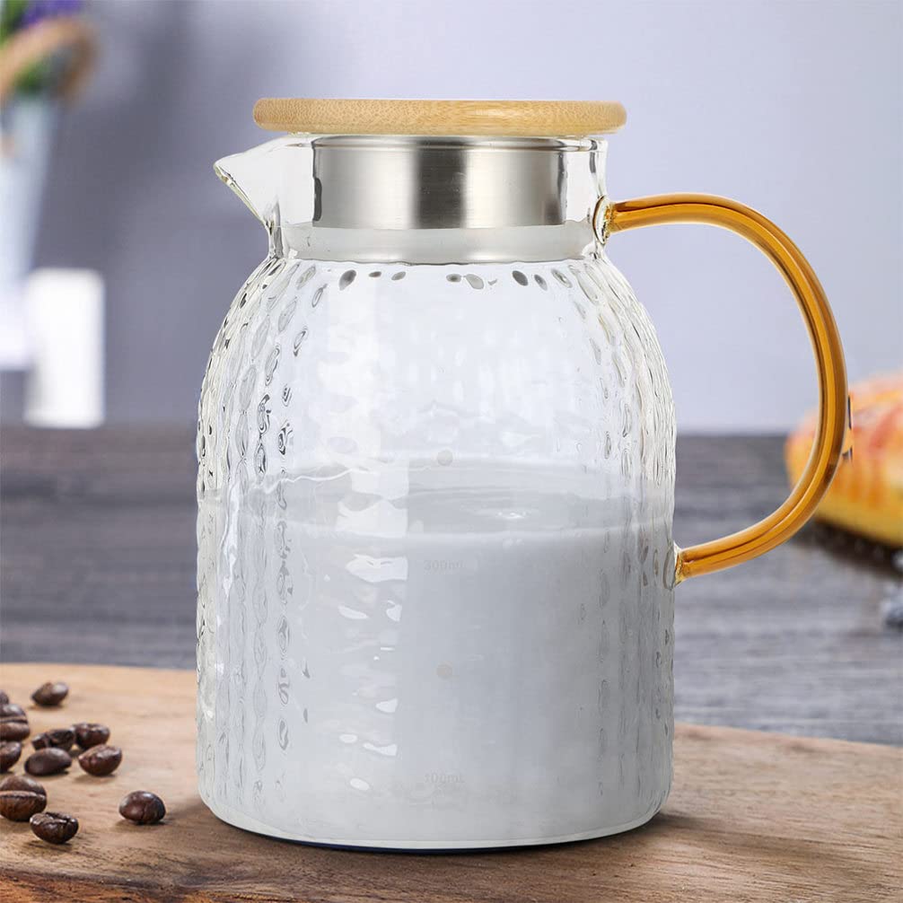 1pc Glass Cold Water Jug with Lid - 64oz BPA-Free Pitcher for Iced Tea, Lemonade & Infused Water - Perfect for Refrigerator Storage, Kitchen, Office & Outdoor Picnics