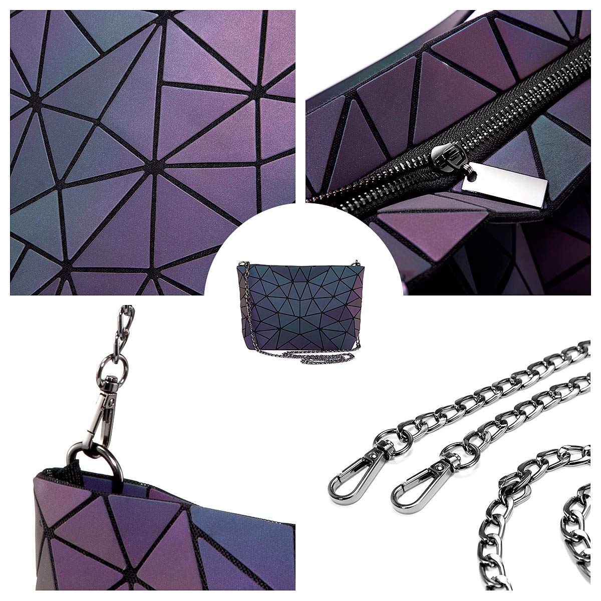LOVEVOOK Geometric Luminous Crossbody Bag for Women - Holographic Reflective Purse & Wallet - Perfect for Night Out, Party, Concert and Festival Accessories