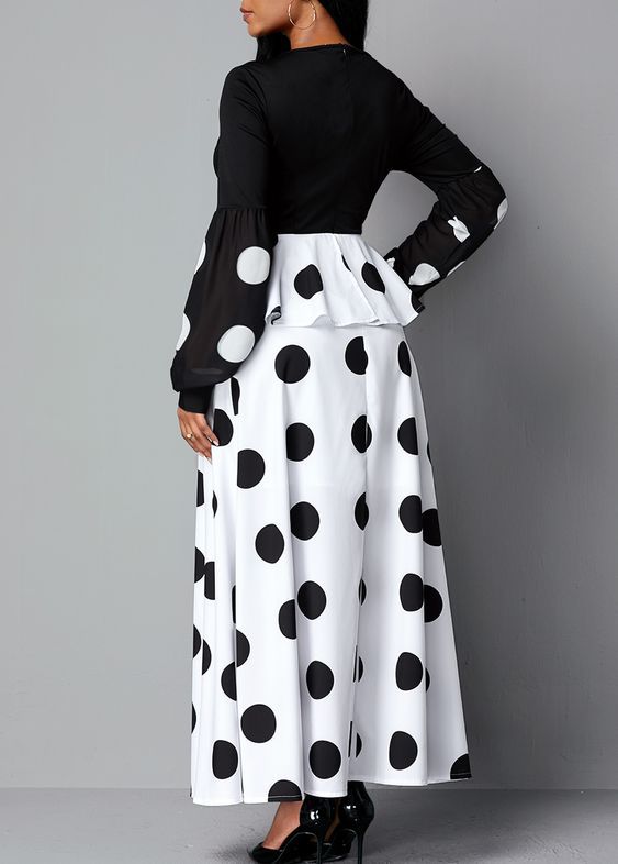 European & American Women's High Waist Mesh Dot Print Long Dress - Cross Border Fashion for Parties, Weddings & Evening Events