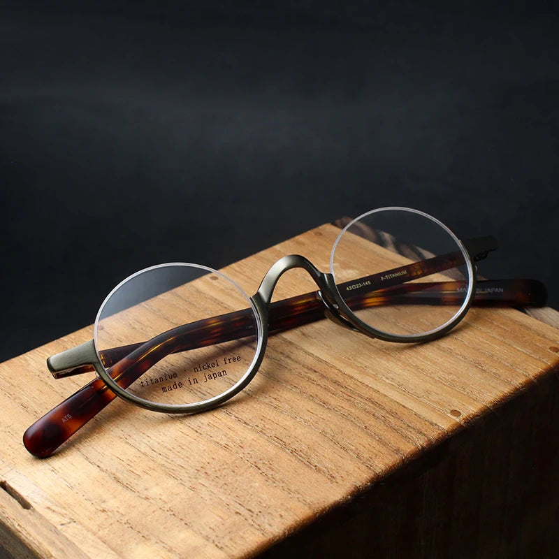 Unisex Black Semi-Rimless Titanium Round Eyeglasses N80 - Lightweight & Durable for Work, Reading & Everyday Wear