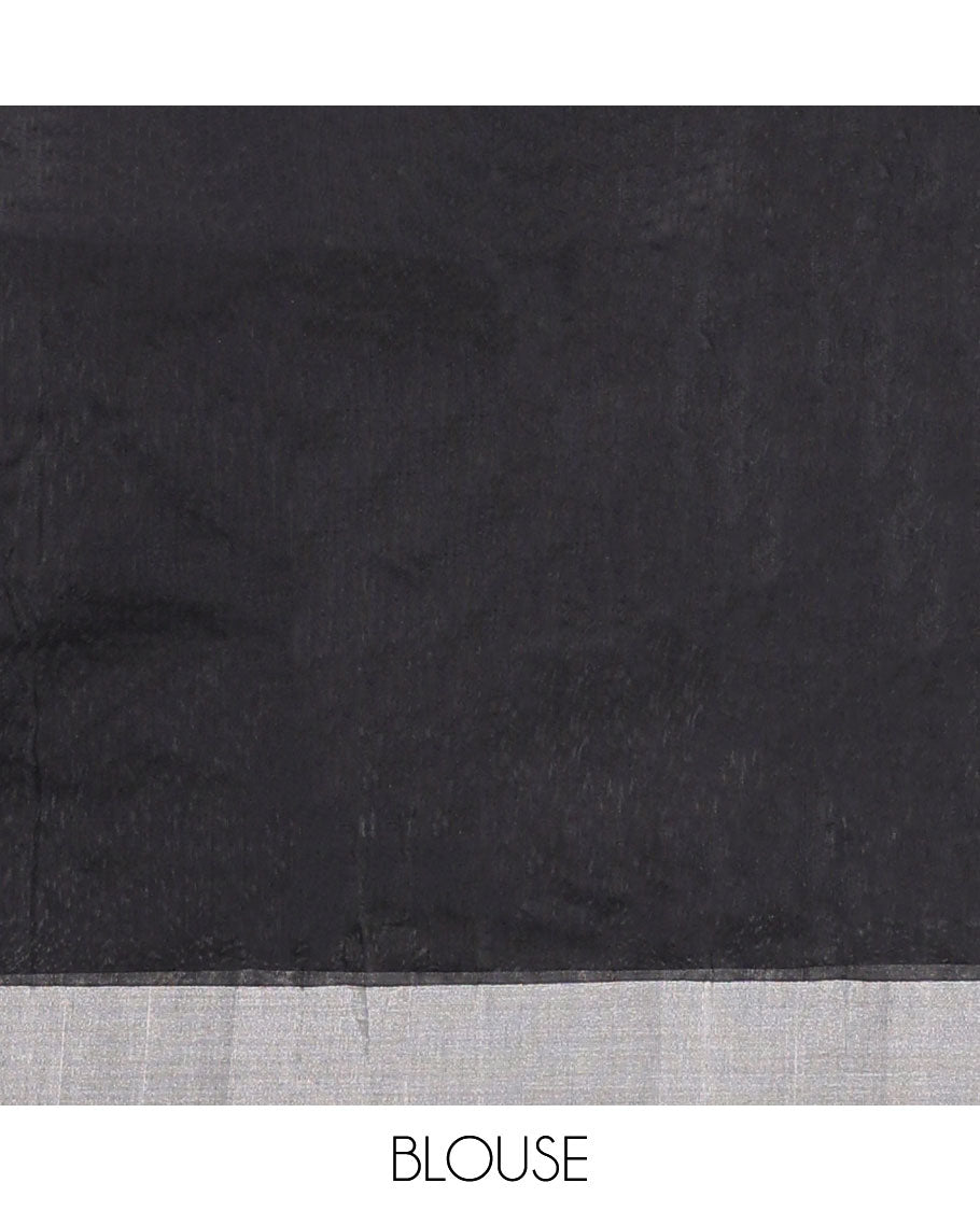 Elegant Black Chanderi Cotton Saree with Buttas, Plain Border & Floral Zari Pallu - Perfect for Weddings, Parties & Festive Occasions