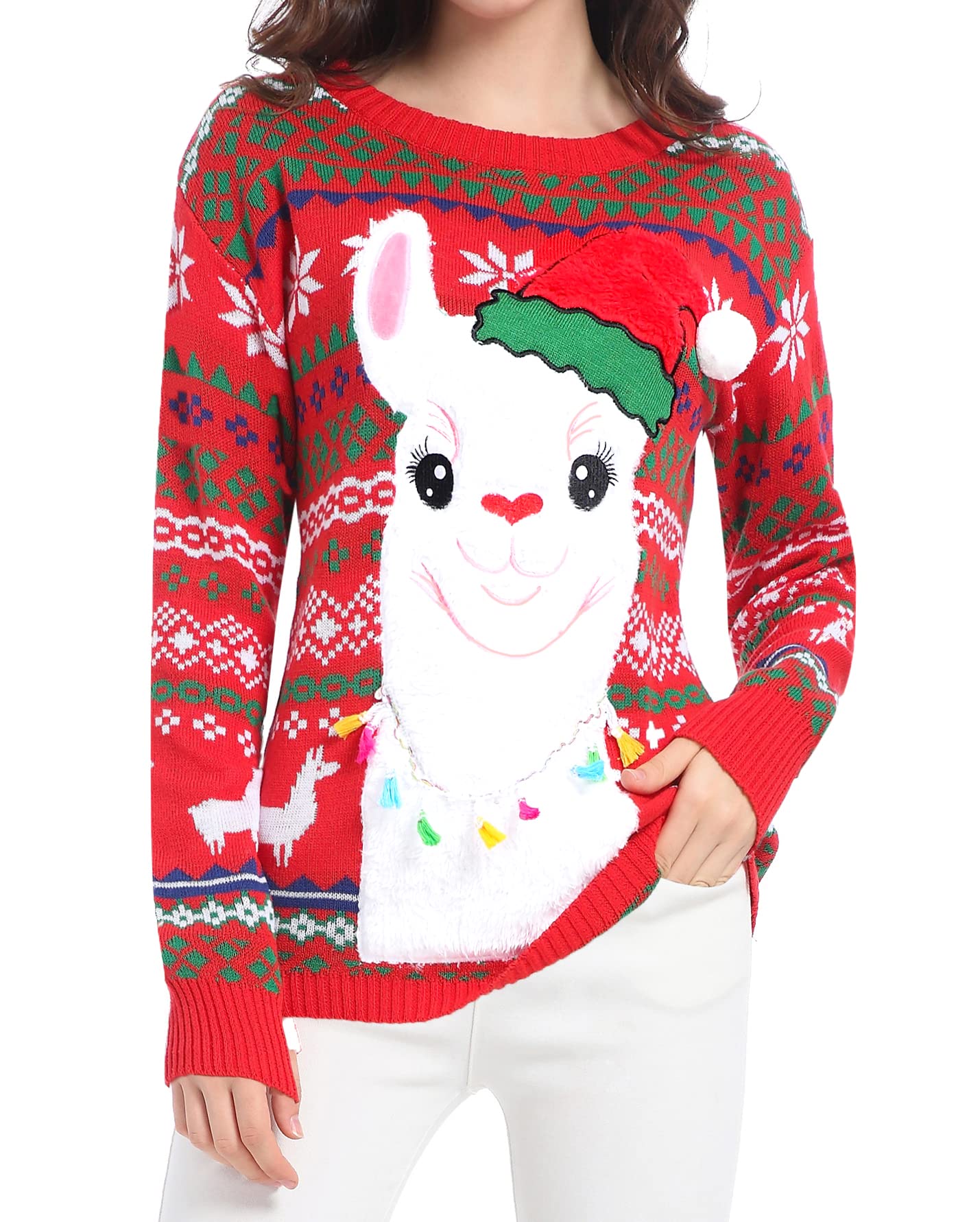 V28 Women's Ugly Christmas Sweater - Festive Reindeer Knit Pullover for Holiday Parties & Family Gatherings
