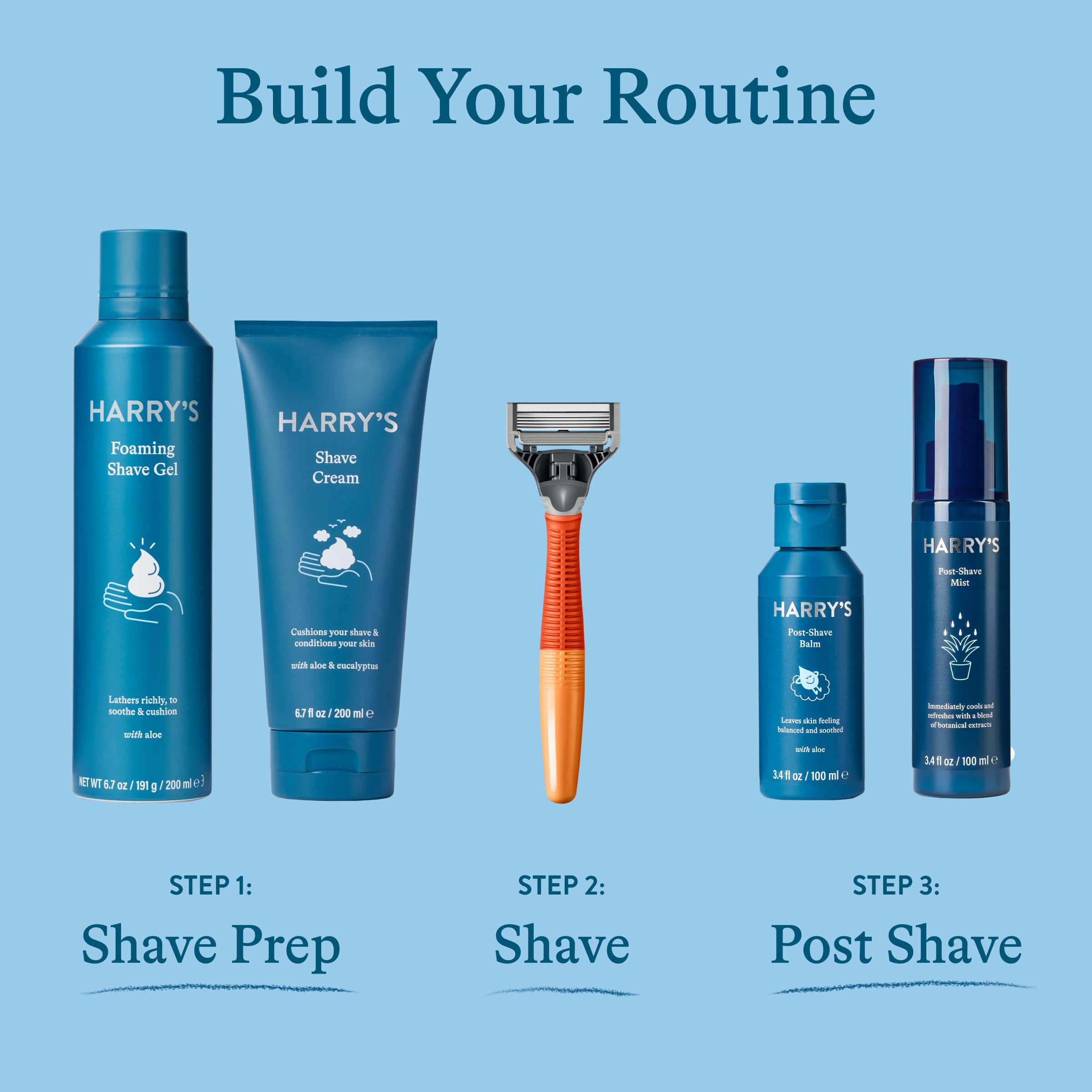 Premium Harry's Men's Shaving Kit - 5-Blade Razor Handle with 3 Refills, Foaming Shave Gel & Travel Cover - Charcoal Black - Perfect for Travel & Daily Grooming Routine
