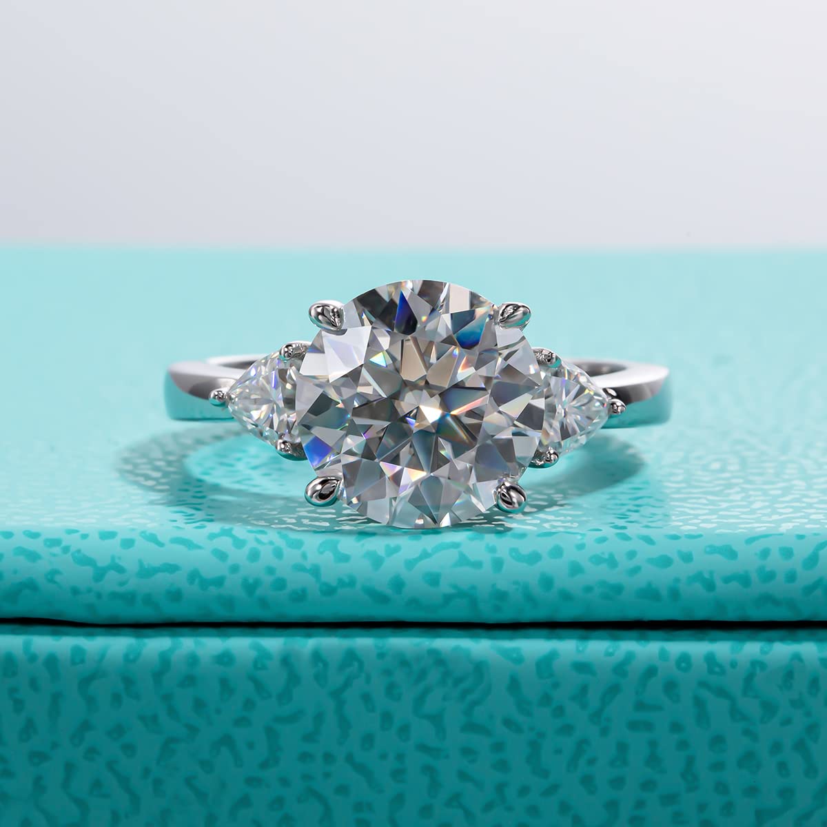 AnuClub 3 Stone Moissanite Engagement Ring - D Color VVS1 Clarity, Round/Emerald/Marquise Cut, 925 Sterling Silver Wedding Band for Women | Perfect for Proposals, Anniversaries & Romantic Gifts