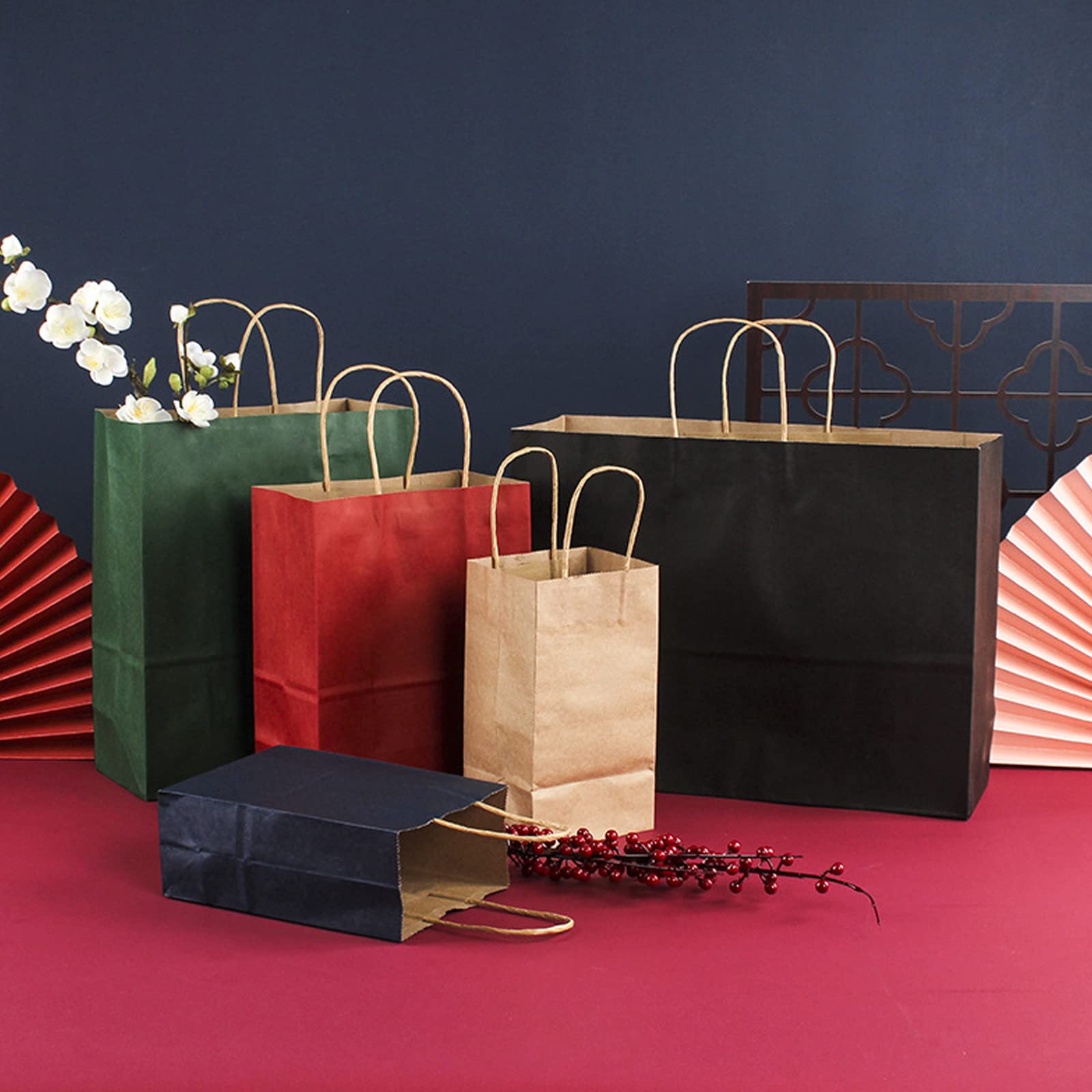 100 Pcs Kraft Shopping Bags with Handles - 4-8x4x11in Eco-Friendly Brown Paper Gift Bags for Christmas, Birthday, Thanksgiving, Halloween, Easter, Mother's Day & Kids Parties - Bulk Holiday Gift Bags for Retail, Events & Festive Packaging