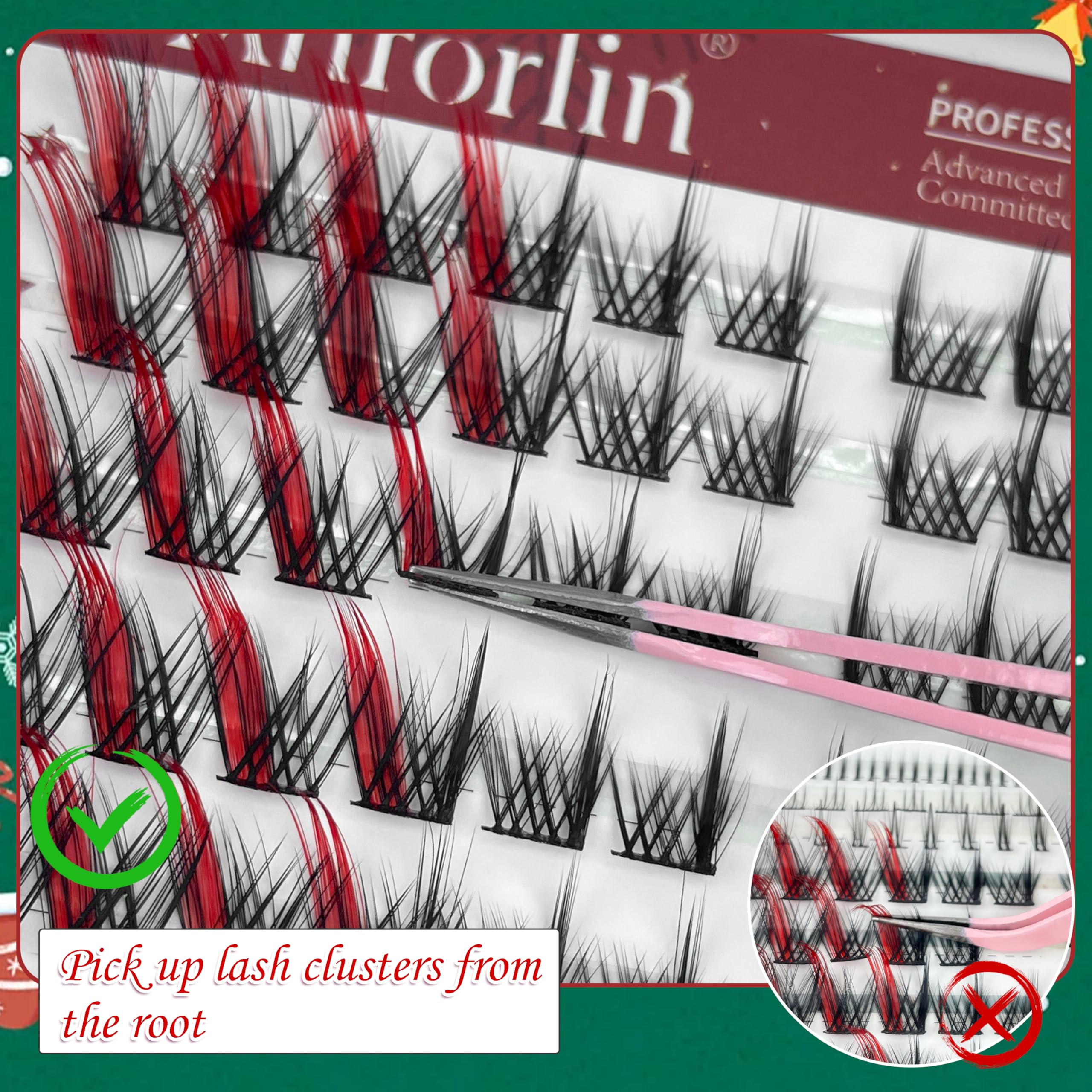 Black & Red Fox Eye Lashes - 96 PCS Fluffy Lash Clusters, C Curl Individual Eyelash Extensions for DIY Cat Eye & Manga Look | Left & Right Clusters, Colored Lashes for Christmas & Party Makeup | Perfect for Cosplay, Halloween, and Special Occasions