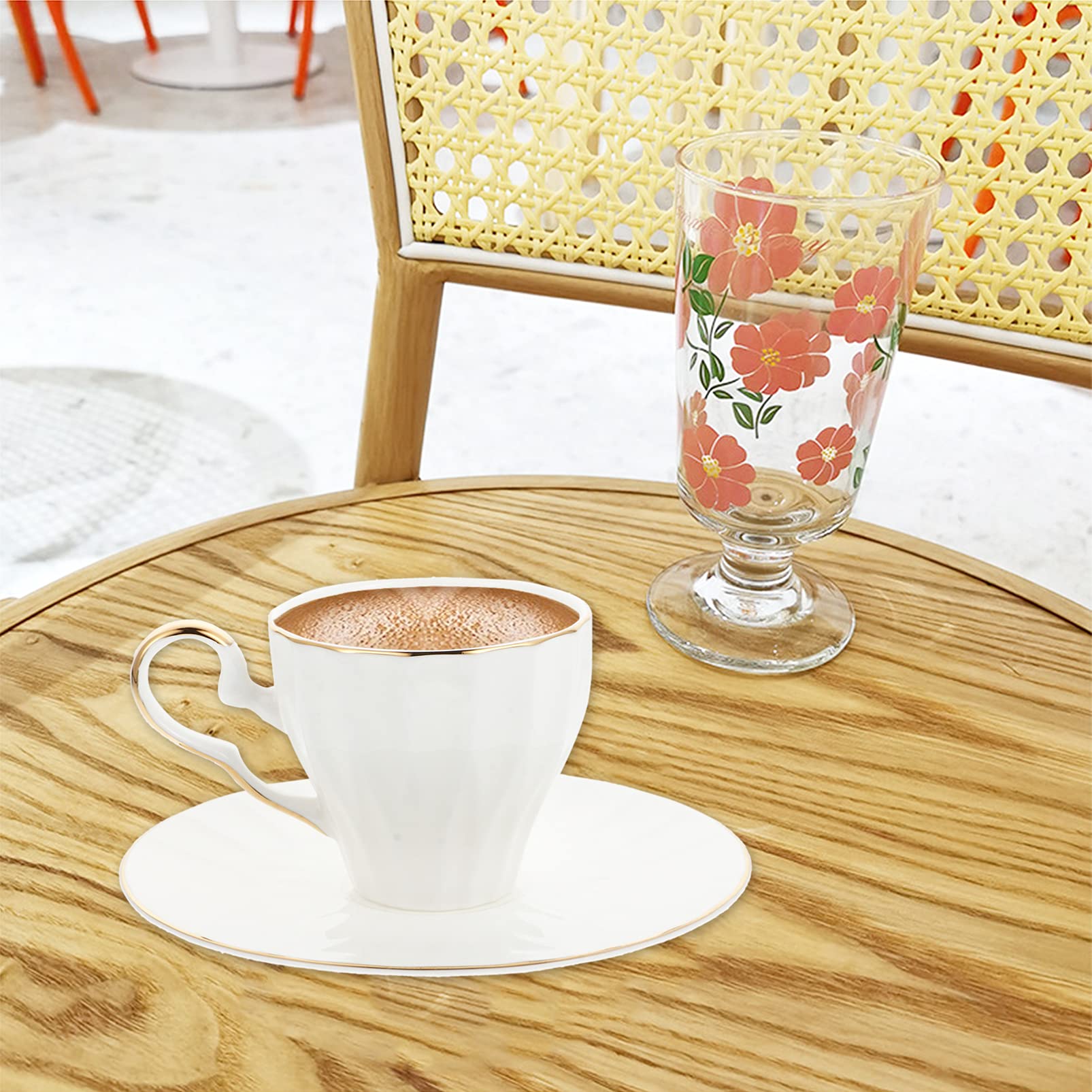 Premium White Bone China Cappuccino & Espresso Cup Set with Saucers - Elegant Ceramic Coffee Mugs for Home, Café & Travel Use