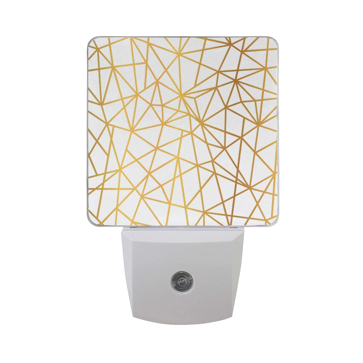 Vikko Gold Foil Wire Triangle LED Night Light - 2 Pack Dusk to Dawn Sensor Lamp for Bedroom, Living Room, Hallway | Energy-Efficient Plug-in Nightlight for Kids & Adults | Modern Geometric Home Decor Lighting