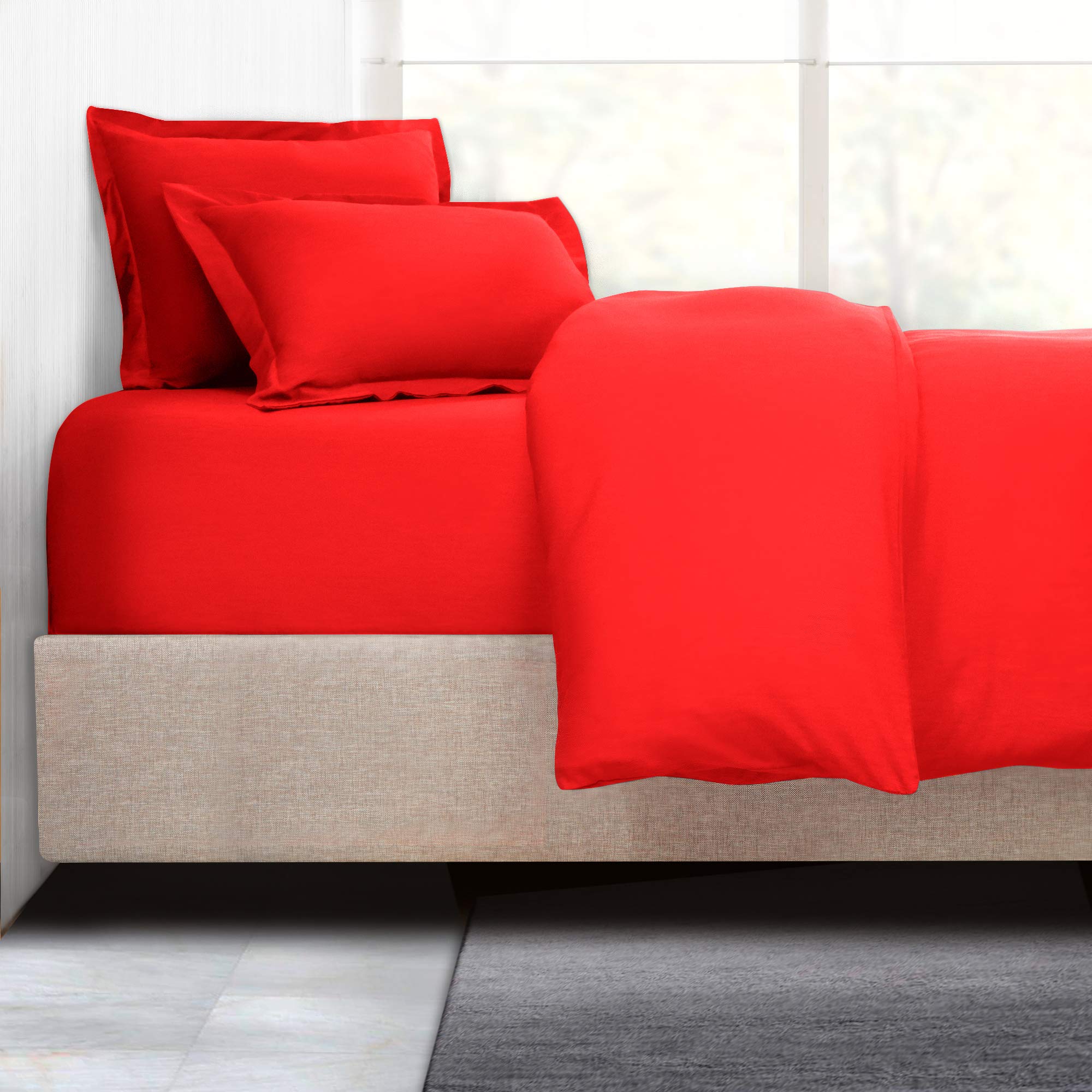 Nestl 3-Piece Duvet Cover Set with Fitted Sheet & Pillow Sham - Ultra Soft Double Brushed Microfiber Bedding - Button Closure Comforter Cover - Twin Size Cherry Red - Perfect for Guest Rooms, Dorms & Cozy Bedroom Decor