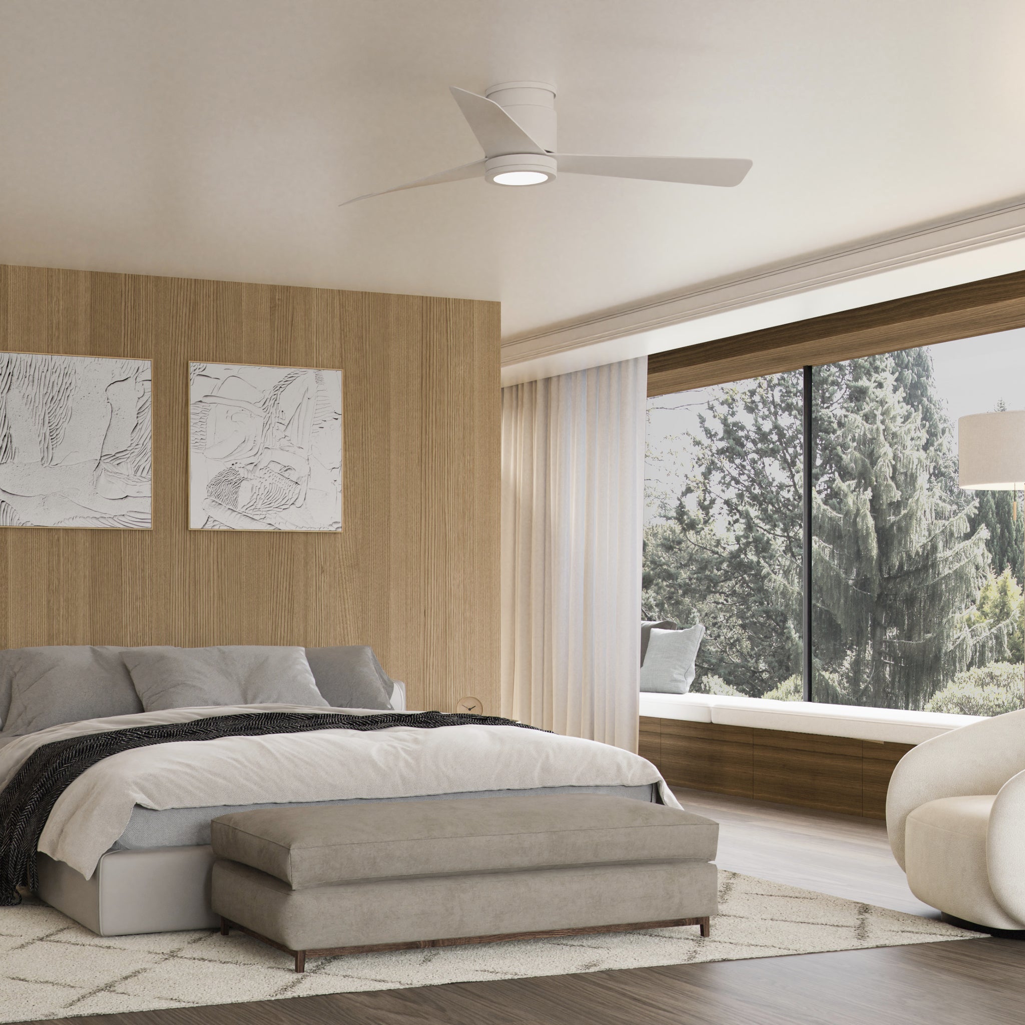 52 Inch Wet Rated Hugger Ceiling Fan with Light - Indoor/Outdoor Use - Perfect for Patio, Porch, Bedroom & Living Room - OXYGEN ADORA Series
