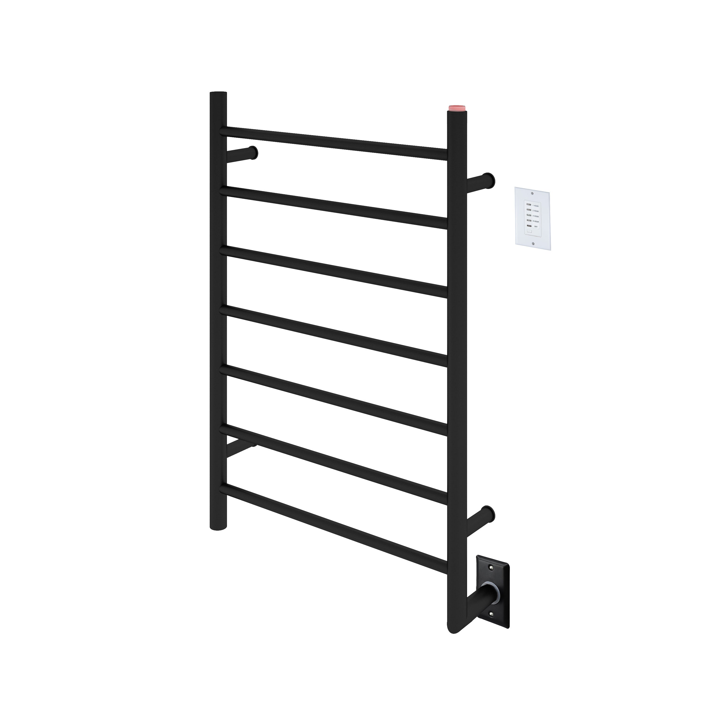 Matte Black Hardwired 7-Bar Towel Warmer with Wall Timer - Bathroom Luxury for Spa, Hotel & Home Use