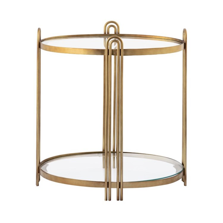 Modern Accent Stool with Arch Design - 23 x 25.5 Inch Brass/Clear Finish - Perfect for Living Room, Bedroom, or Entryway Decor