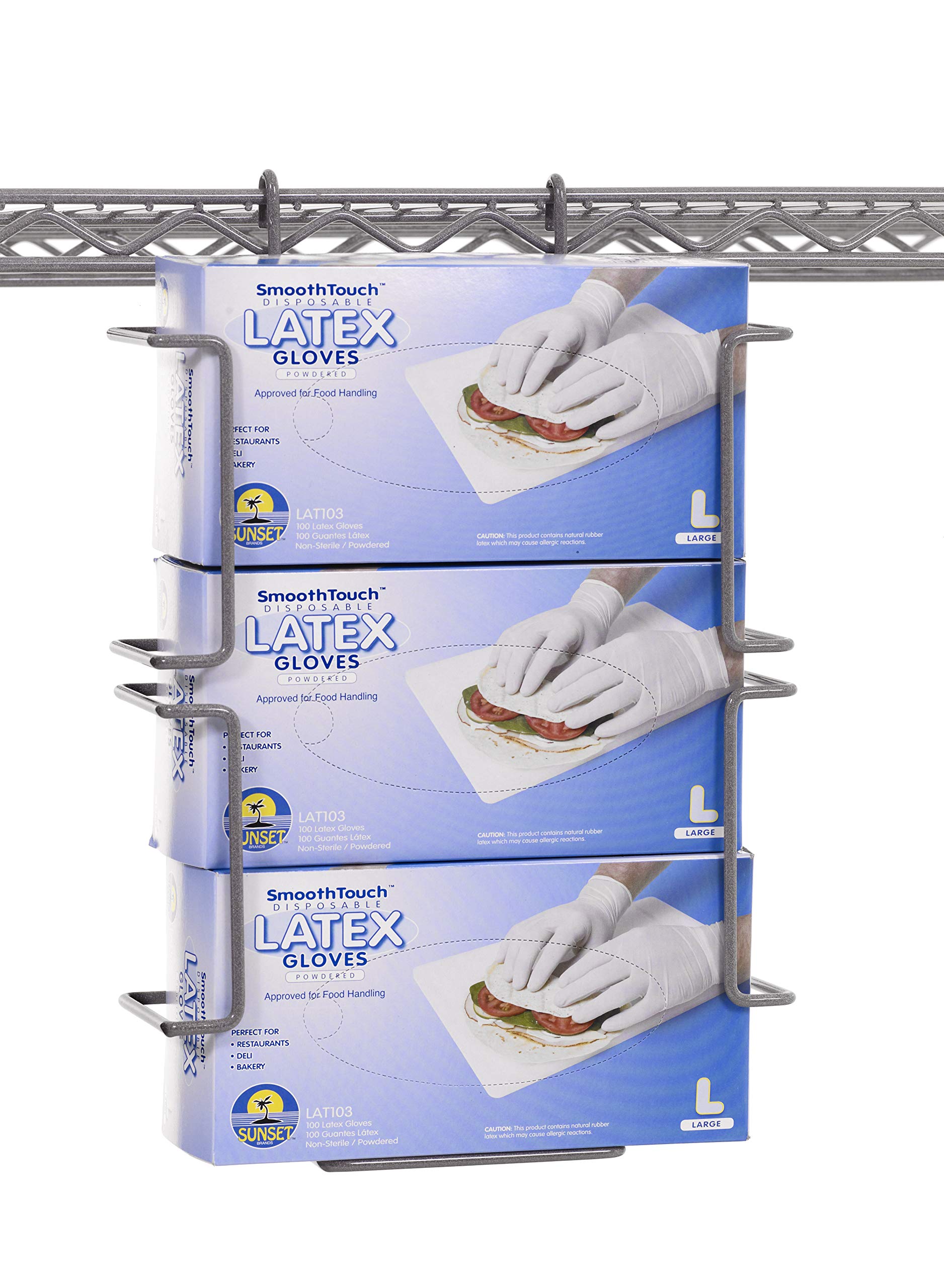METRO GBHHK4-T Horizontal Triple Glove Box Holder - Compatible with Super Erecta Wire Shelving & SmartWall Wall Shelving - Perfect for Commercial Kitchens, Labs, and Storage Organization