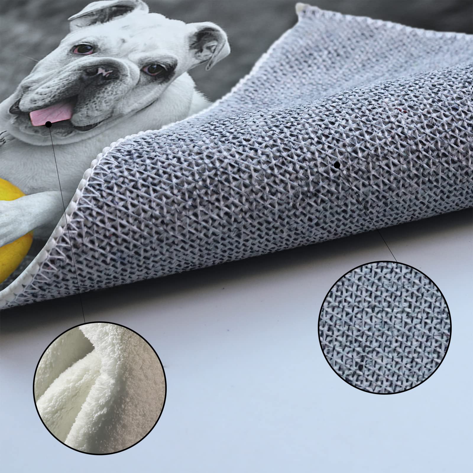 French Bulldog Yellow Ball Grey Background Washable Area Runner Rug 3'x5' - Non-Slip Indoor Outdoor Carpet for Kitchen, Living Room, Bathroom, Bedroom, Classroom & Laundry Room - Perfect as Doormat, Welcome Mat or Desk Floor Mat