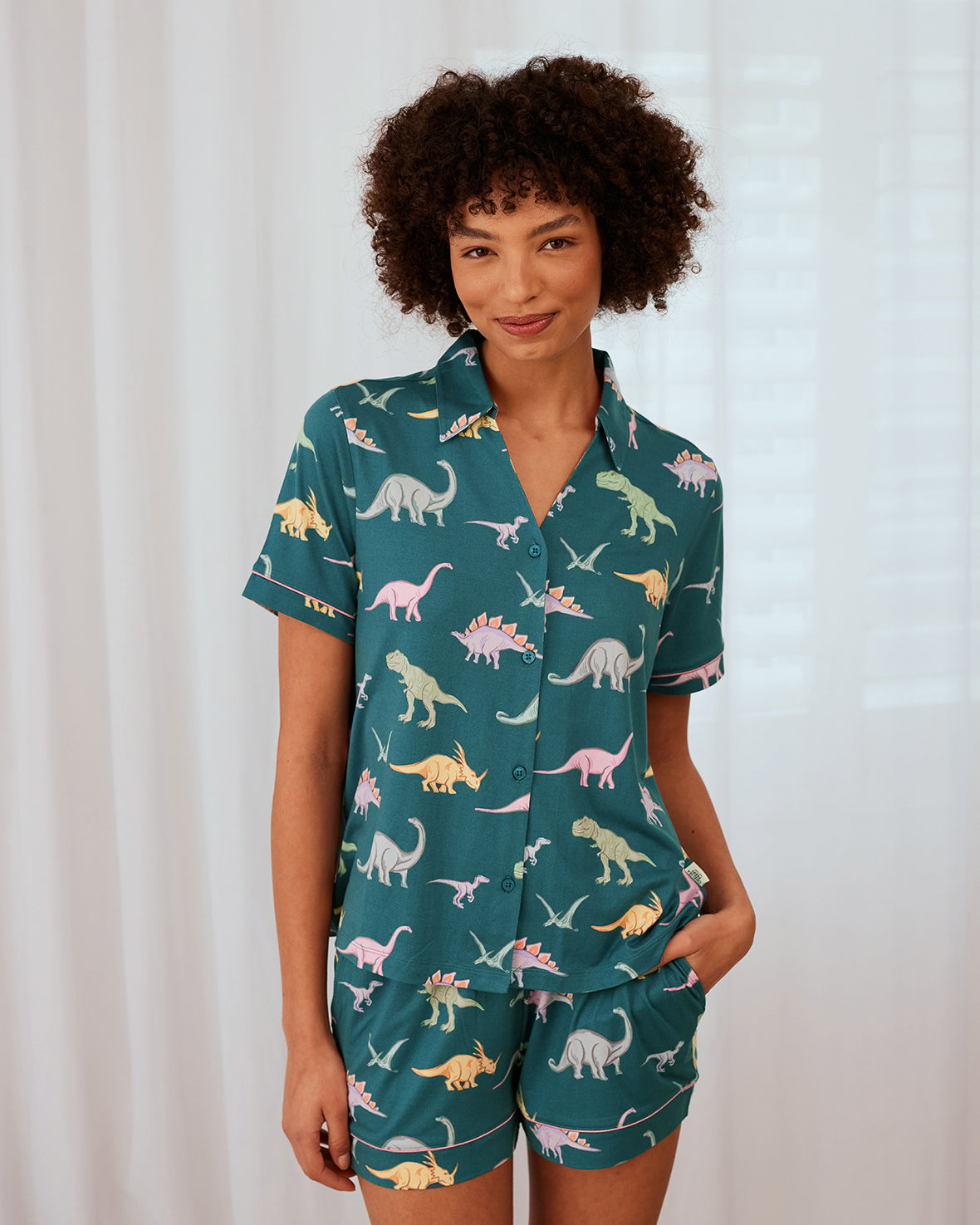 Dinosaur Print Short Pajama Set for Kids - Dark Teal | Soft & Comfortable Sleepwear for Boys & Girls | Perfect for Summer Nights & Sleepovers