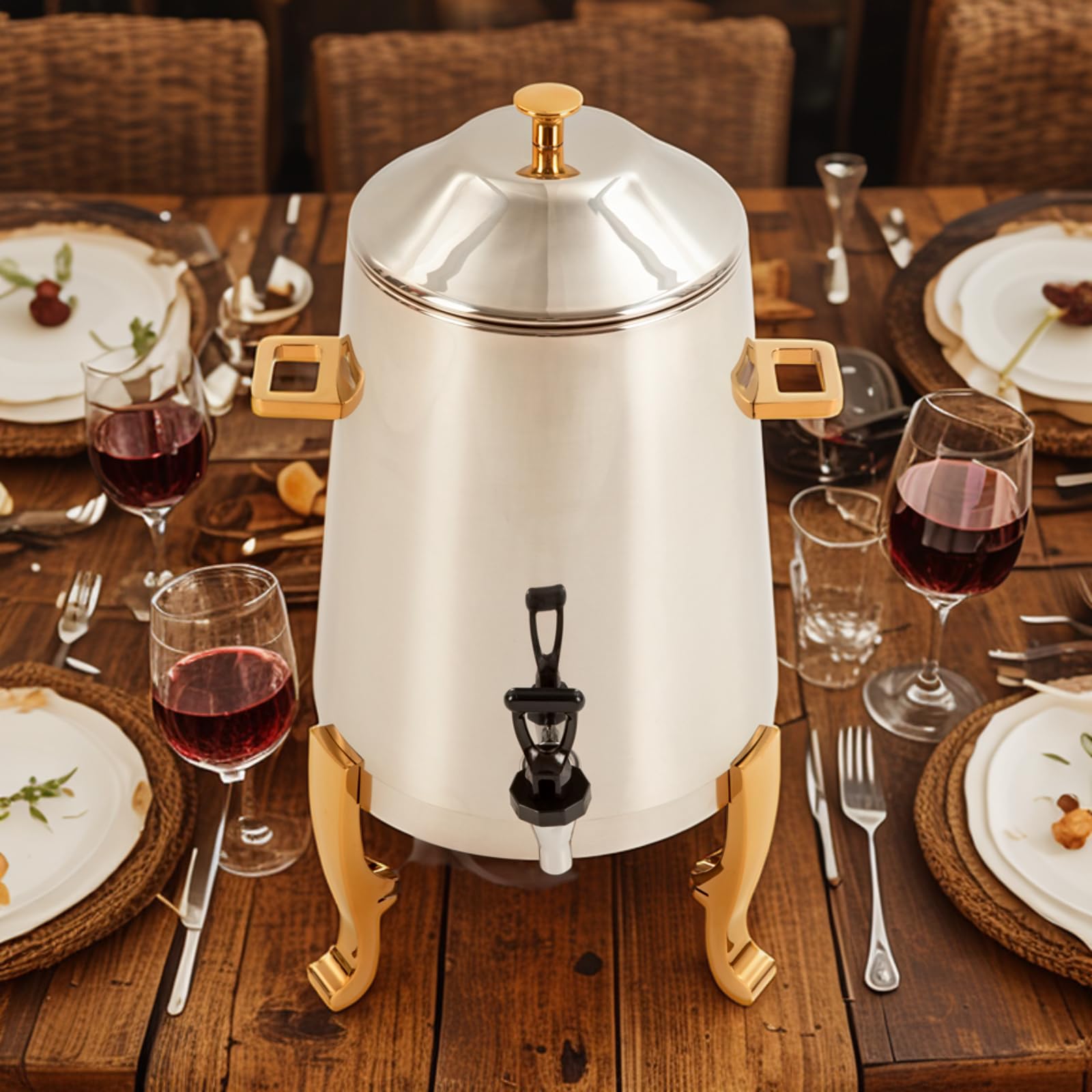 13L Stainless Steel Electric Hot Beverage Dispenser with Spigot - Commercial Coffee Urn for Hot Tea, Coffee, Cold Milk, Juice & Water - Perfect for Parties, Events, Catering & Office Use (Gold)