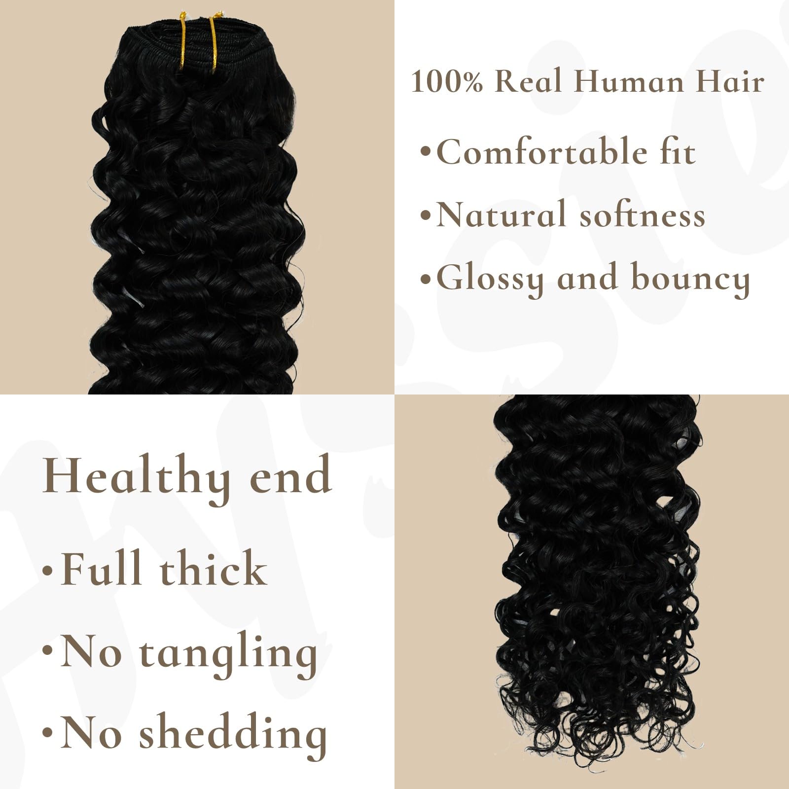 22 Inch Clip-in Human Hair Extensions - 7pcs Real Human Hair with 16 Clips, #1B Soft Thick Full Wavy Ends, Natural Black Curly Hair Extensions for Women | Perfect for Parties, Weddings & Daily Styling