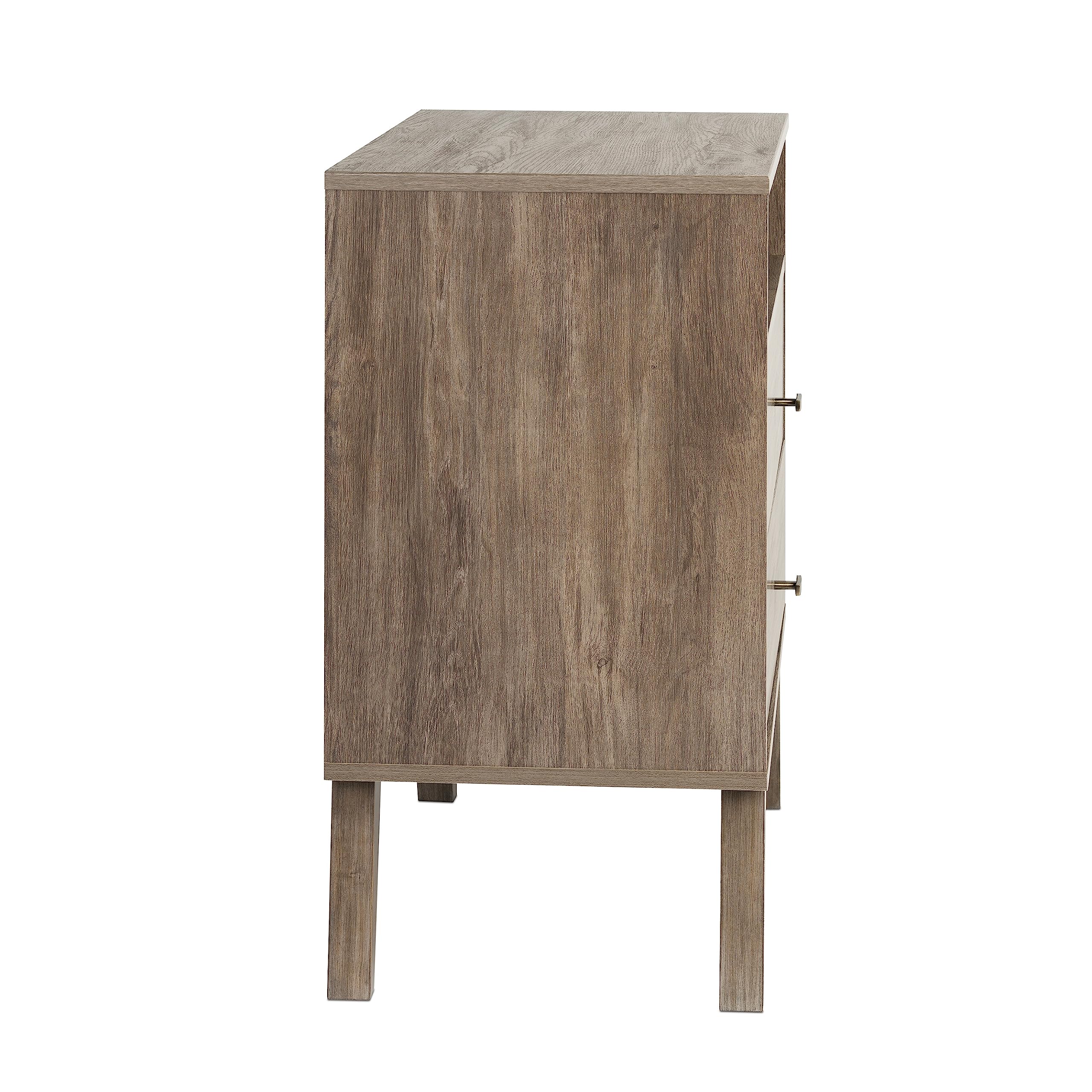 Mid-Century Modern Nightstand with 2 Drawers & Open Shelf - Drifted Gray Bedside Table for Contemporary Bedrooms, 16