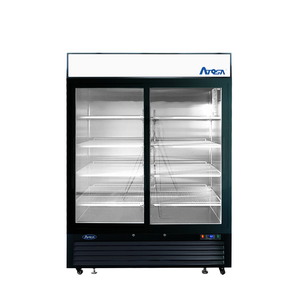 Atosa 54-Inch Commercial Merchandiser Refrigerator with 2 Glass Sliding Doors - Black Exterior for Supermarkets, Convenience Stores & Restaurants
