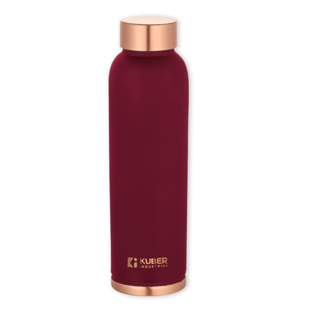 Kuber Industries 950ml Copper Water Bottle - BPA Free, Non-Toxic, Leakproof & Durable | Lightweight Copper Bottle with Health Benefits | Ergonomic Design, Easy to Clean | Maroon Color | Perfect for Gym, Travel, Yoga & Daily Hydration