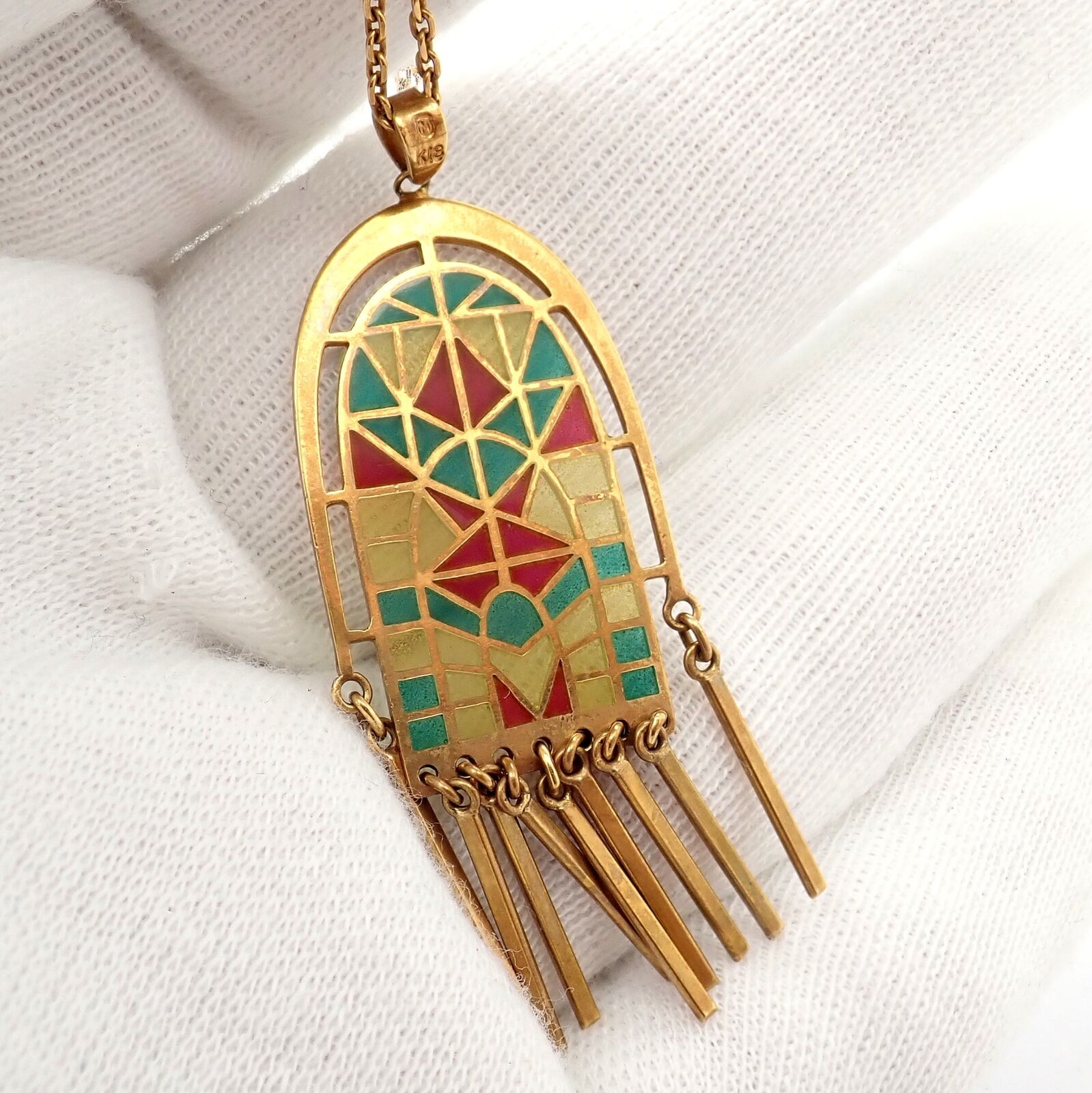 Authentic Mikimoto 18k Yellow Gold Stained Glass Window Pendant Necklace for Women - Elegant Jewelry Gift for Anniversary, Birthday & Special Occasions