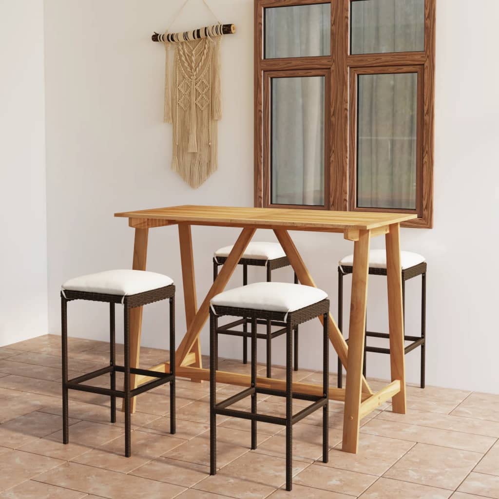 CHARMMA 5-Piece Outdoor Patio Bar Set with Weather-Resistant Cushions - Brown Rattan Bistro Set for Backyard, Garden, Poolside or Balcony Dining