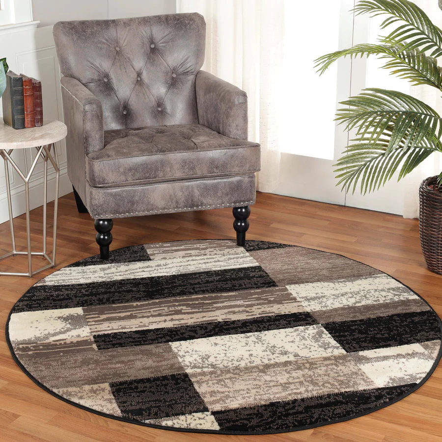 Stylish Rockwood Contemporary Geometric Patchwork Area Rug - Non-Slip Indoor Runner for Living Room, Bedroom & Office Decor