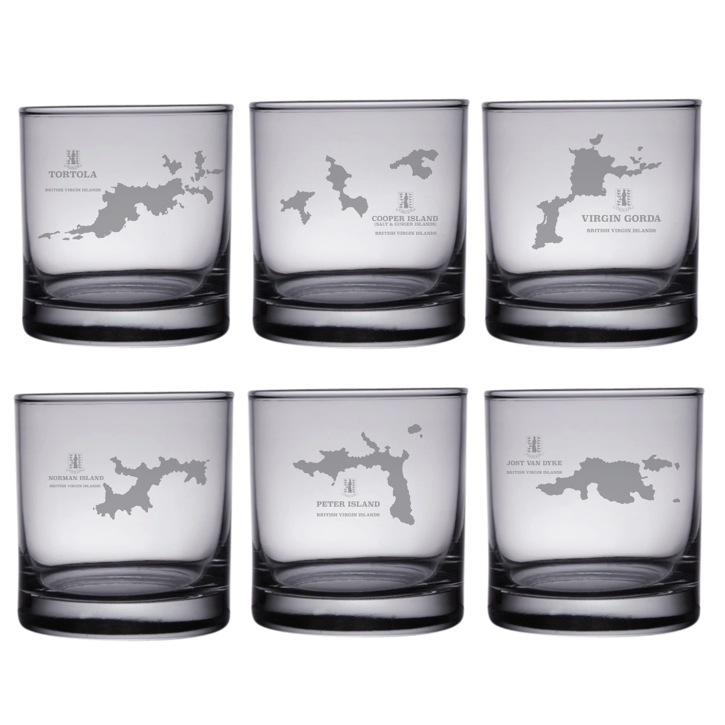 British Virgin Islands Map Engraved Rocks Glasses Set of 6 - Premium Whiskey & Cocktail Glasses for Home Bar, Gifts & Tropical Theme Parties